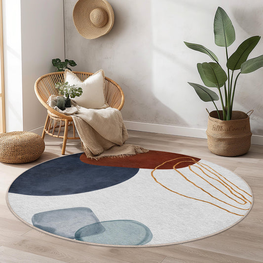 Modern Geometric Soft Carpet | Abstract Colorful Round Area Rug | Artistic Home Decor | Stylish Living Room Mat