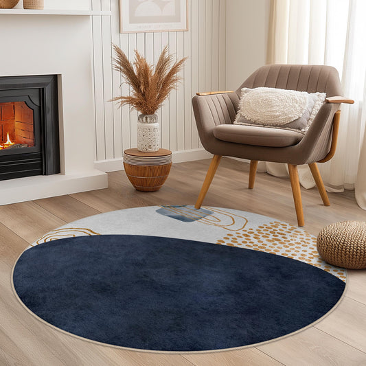 Geometric Pattern Round Area Rug | Modern Abstract Circle Carpet | Soft Cotton Floor Mat for Living Room | Stylish Home Decor