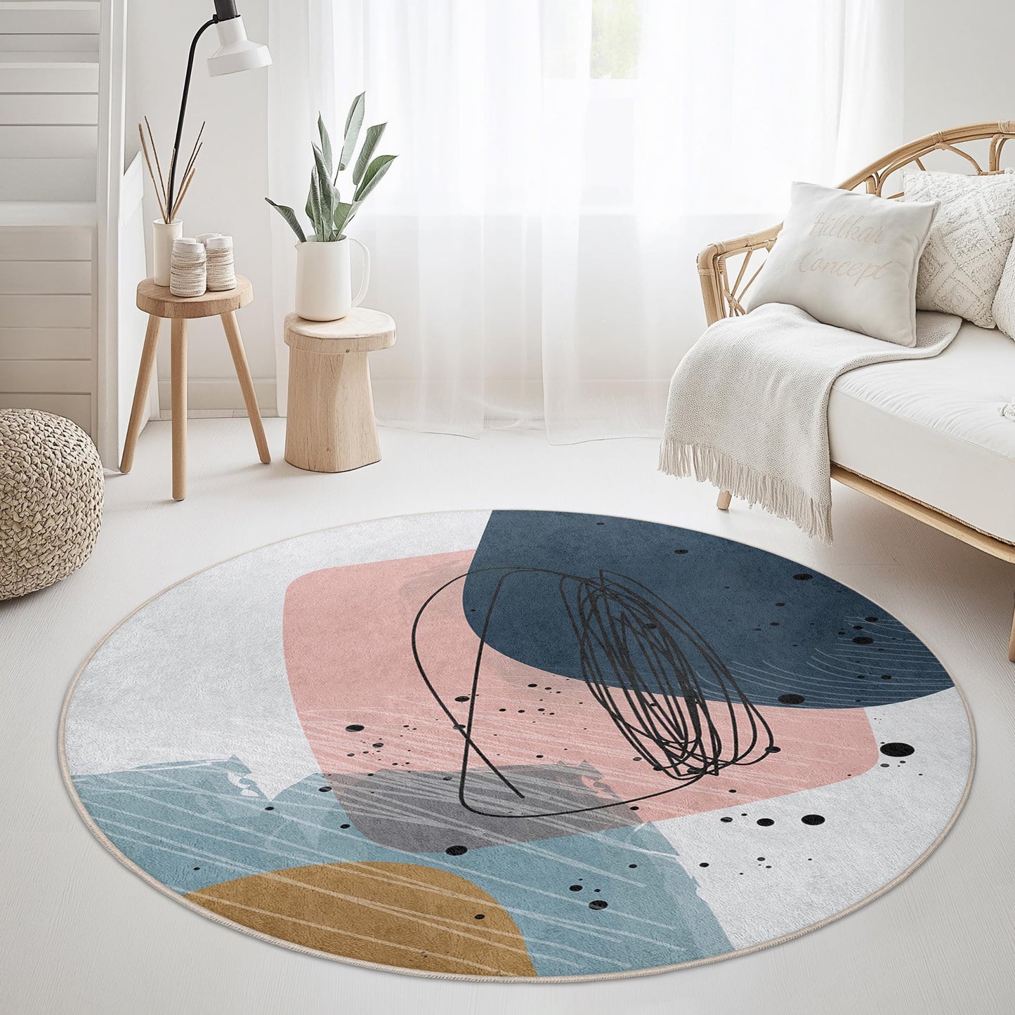 Abstract Round Art Rug | Modern Home Dcor | Soft and Cozy Circular Carpet | Stylish Living Room Mat