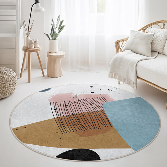 Abstract Art Round Area Rug | Modern Minimalist Carpet | Soft Cotton Floor Mat | Chic Home Decor