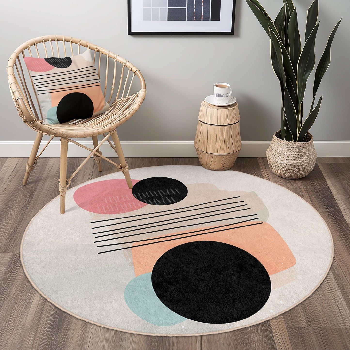 Abstract Geometric Round Rug | Modern Art Home Decor | Soft Cotton Circle Carpet | Stylish Living Room Accent
