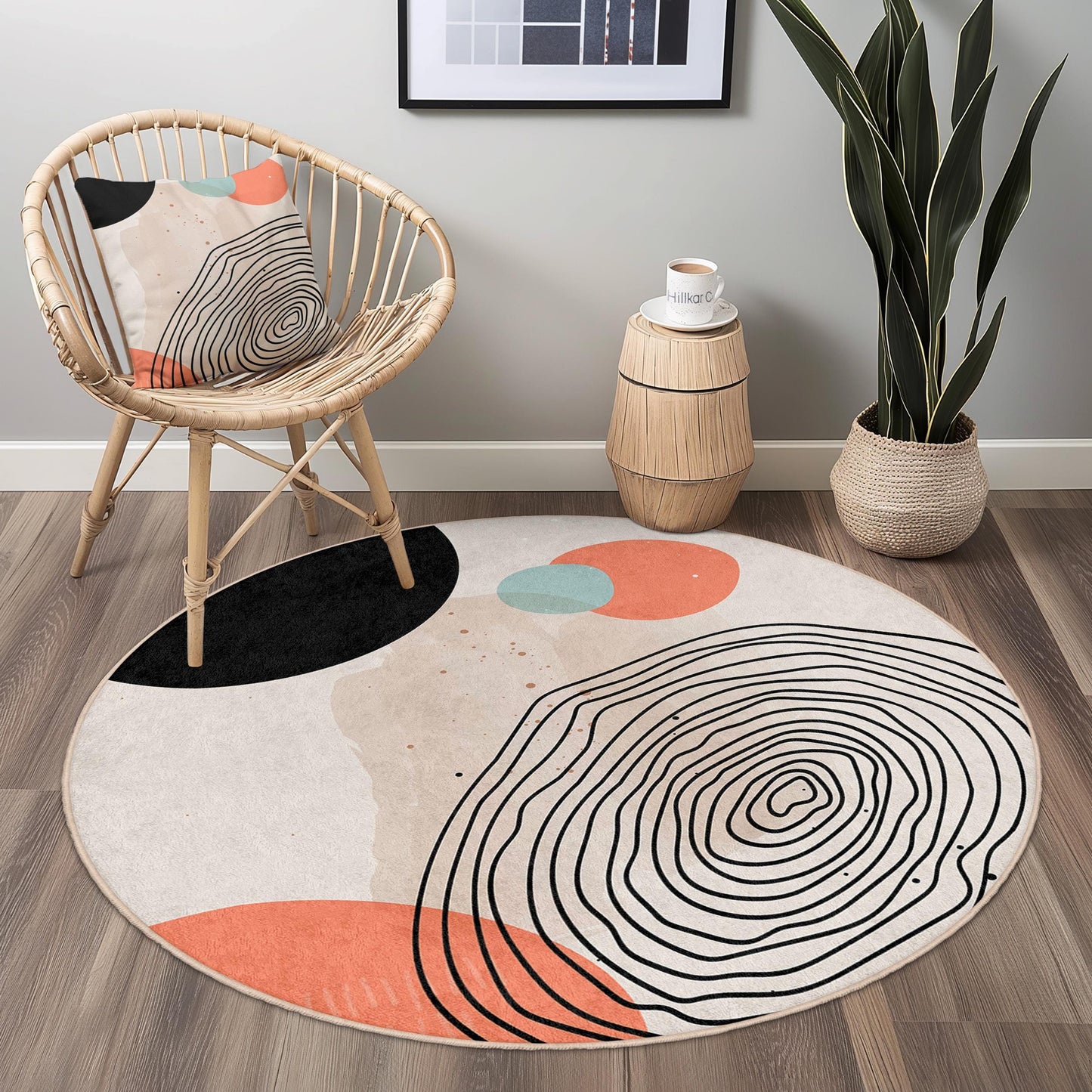 Abstract Circular Cotton Area Rug | Modern Round Carpet with Unique Designs | Soft Non-Slip Floor Mat for Living Room