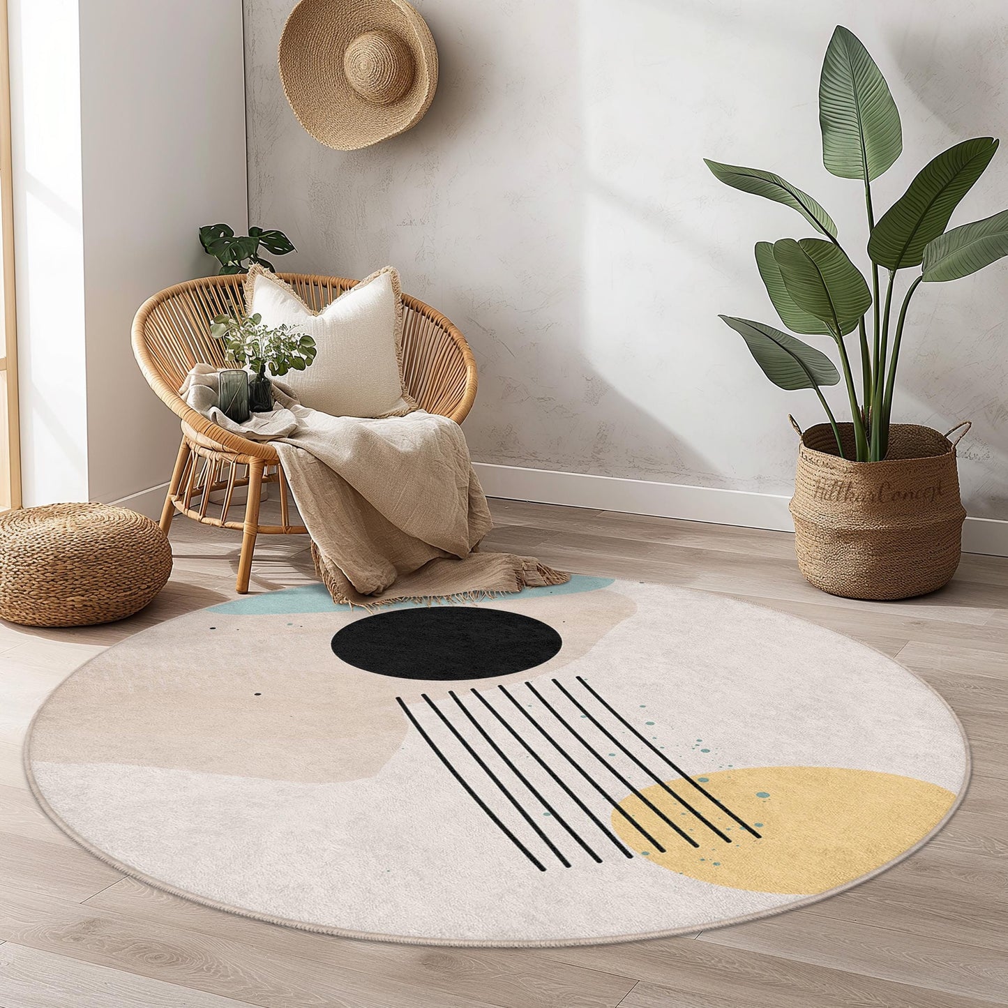 Abstract Geometric Round Area Rug | Modern Circle Carpet for Living Room | Soft Cotton Floor Mat | Trendy Home Decor