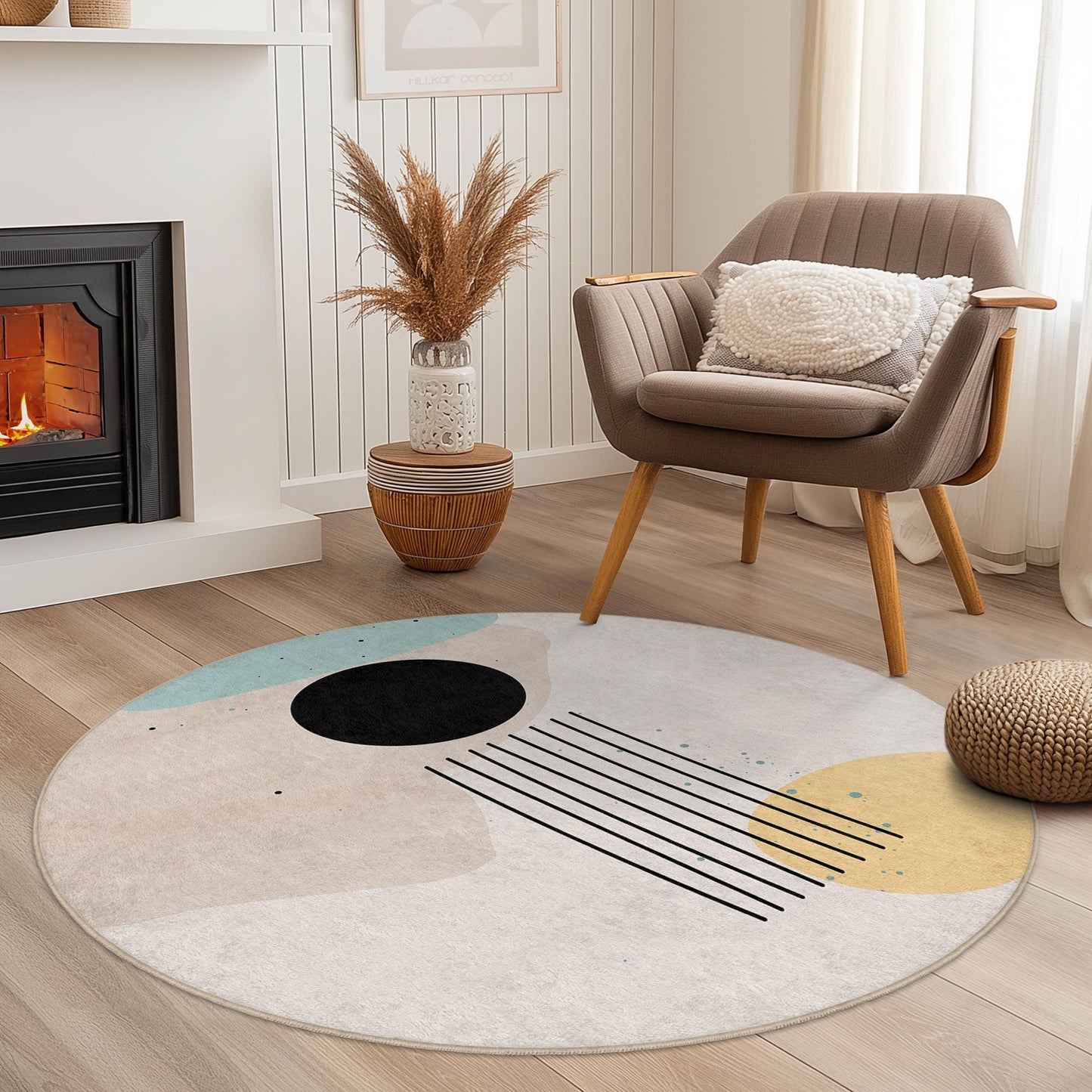 Abstract Geometric Round Area Rug | Modern Circle Carpet for Living Room | Soft Cotton Floor Mat | Trendy Home Decor