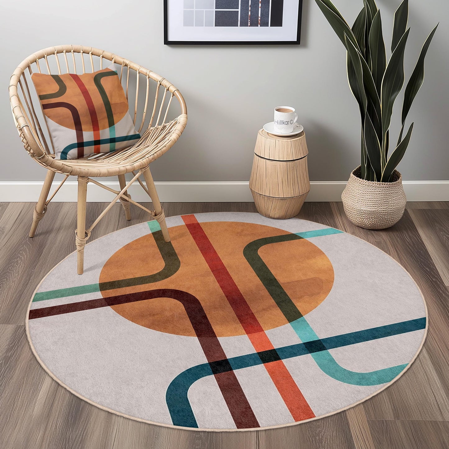 Geometric Round Area Rug | Modern Abstract Design Carpet | Soft Cotton Floor Mat for Living Room | Stylish Home Decor
