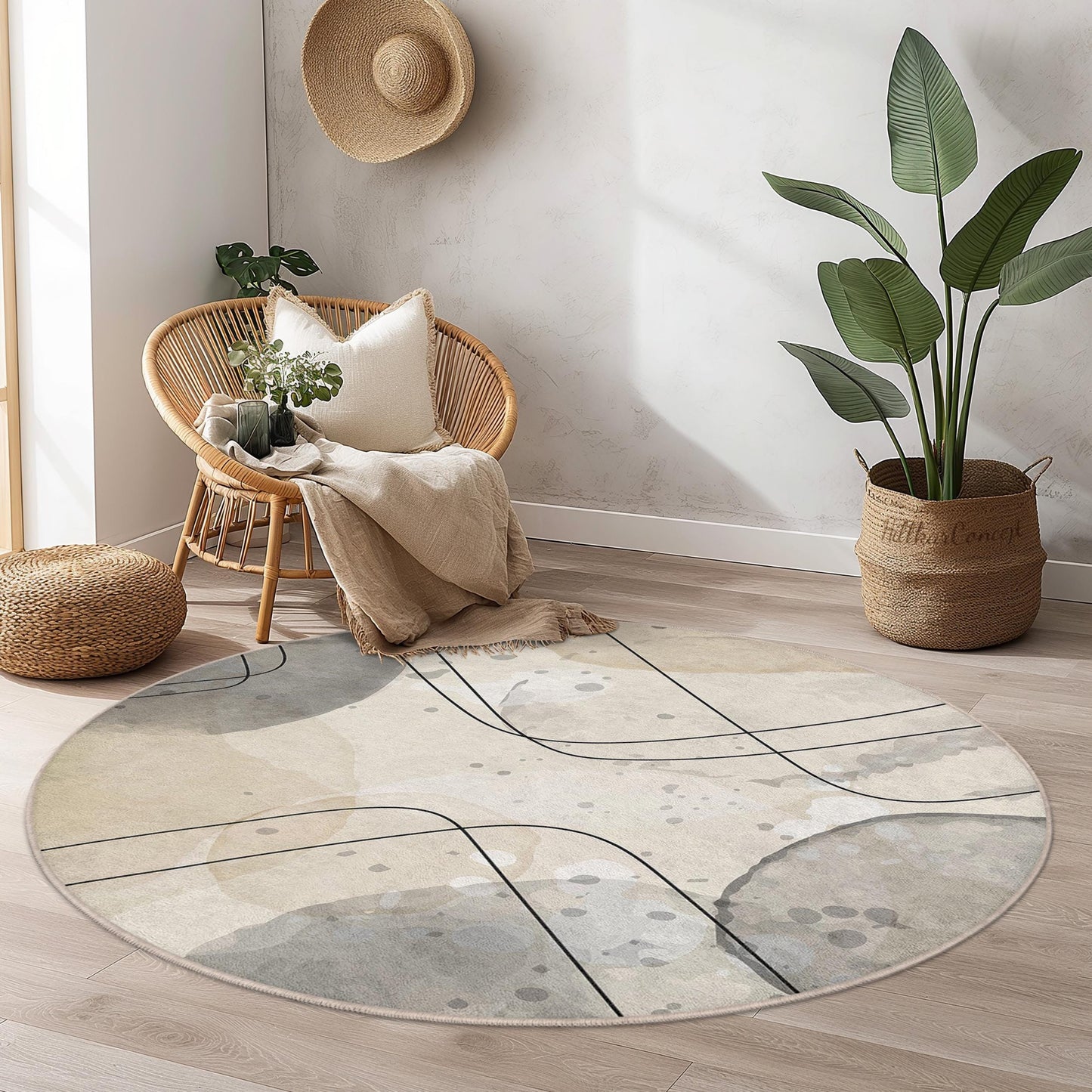 Abstract Geometric Round Area Rug | Modern Soft Cotton Carpet | Stylish Living Room Decor | Unique Home Accent