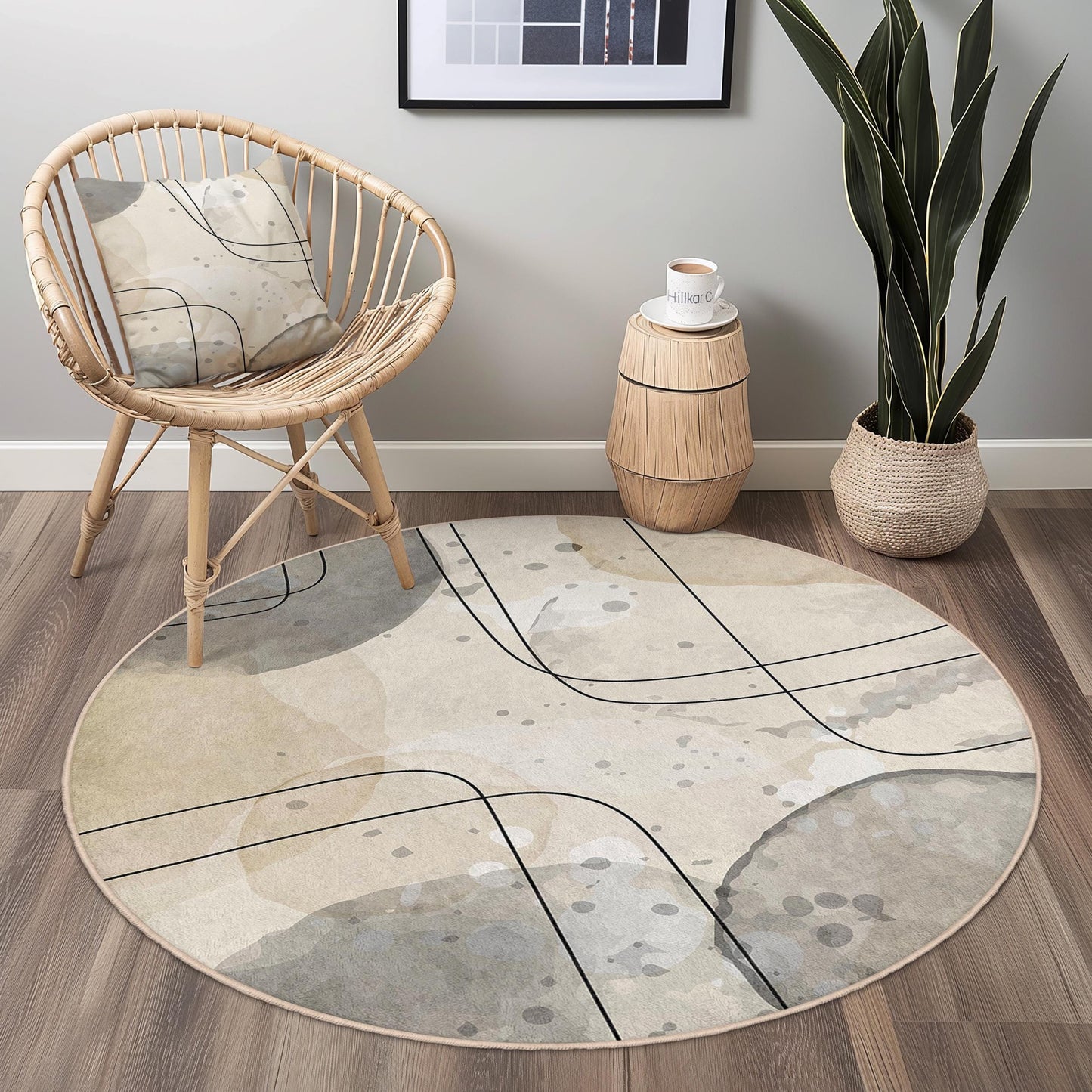 Abstract Geometric Round Area Rug | Modern Soft Cotton Carpet | Stylish Living Room Decor | Unique Home Accent