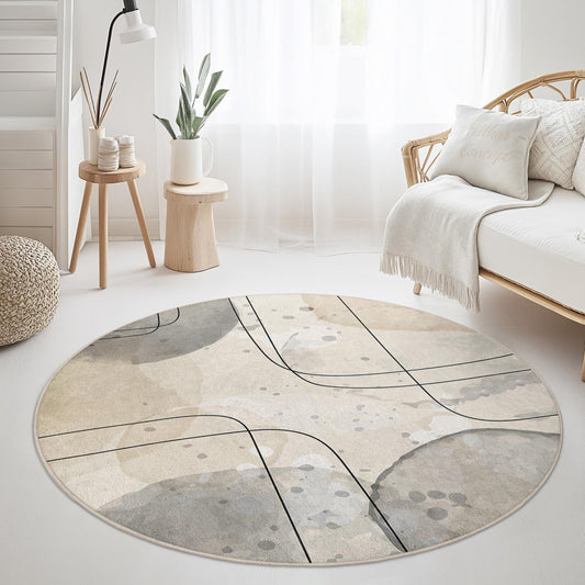 Abstract Geometric Round Area Rug | Modern Soft Cotton Carpet | Stylish Living Room Decor | Unique Home Accent