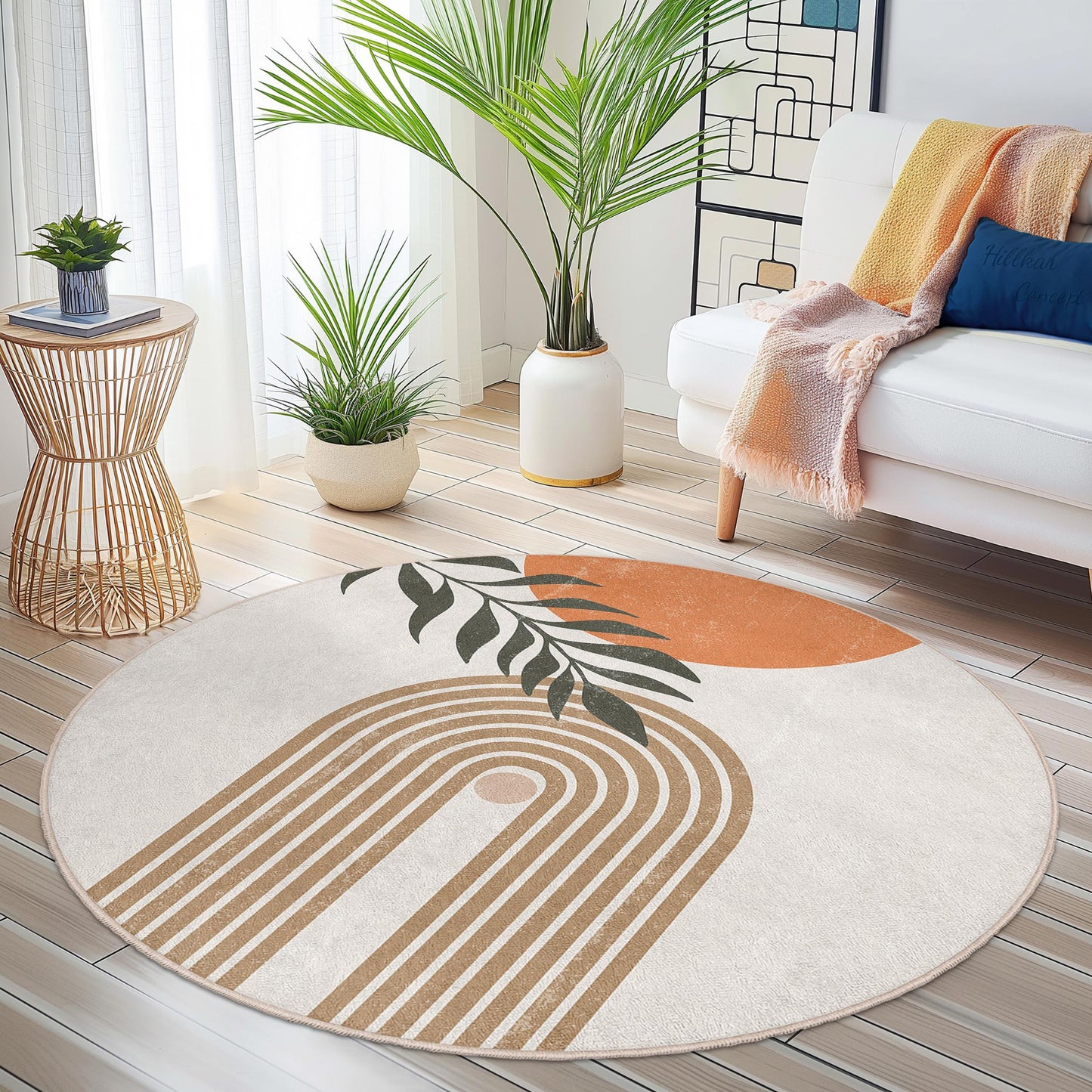 Abstract Rainbow Circle Rug | Modern Boho Round Carpet | Stylish Living Room Floor Mat | Home Decor Accent