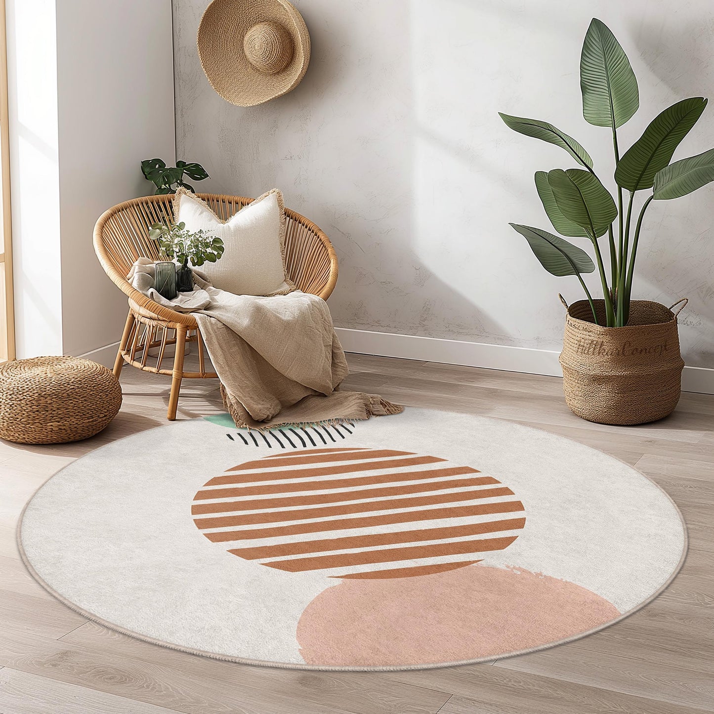 Abstract Geometric Round Area Rug | Modern Circular Carpet for Living Room | Soft Cotton Home Decor | Stylish Striped Design