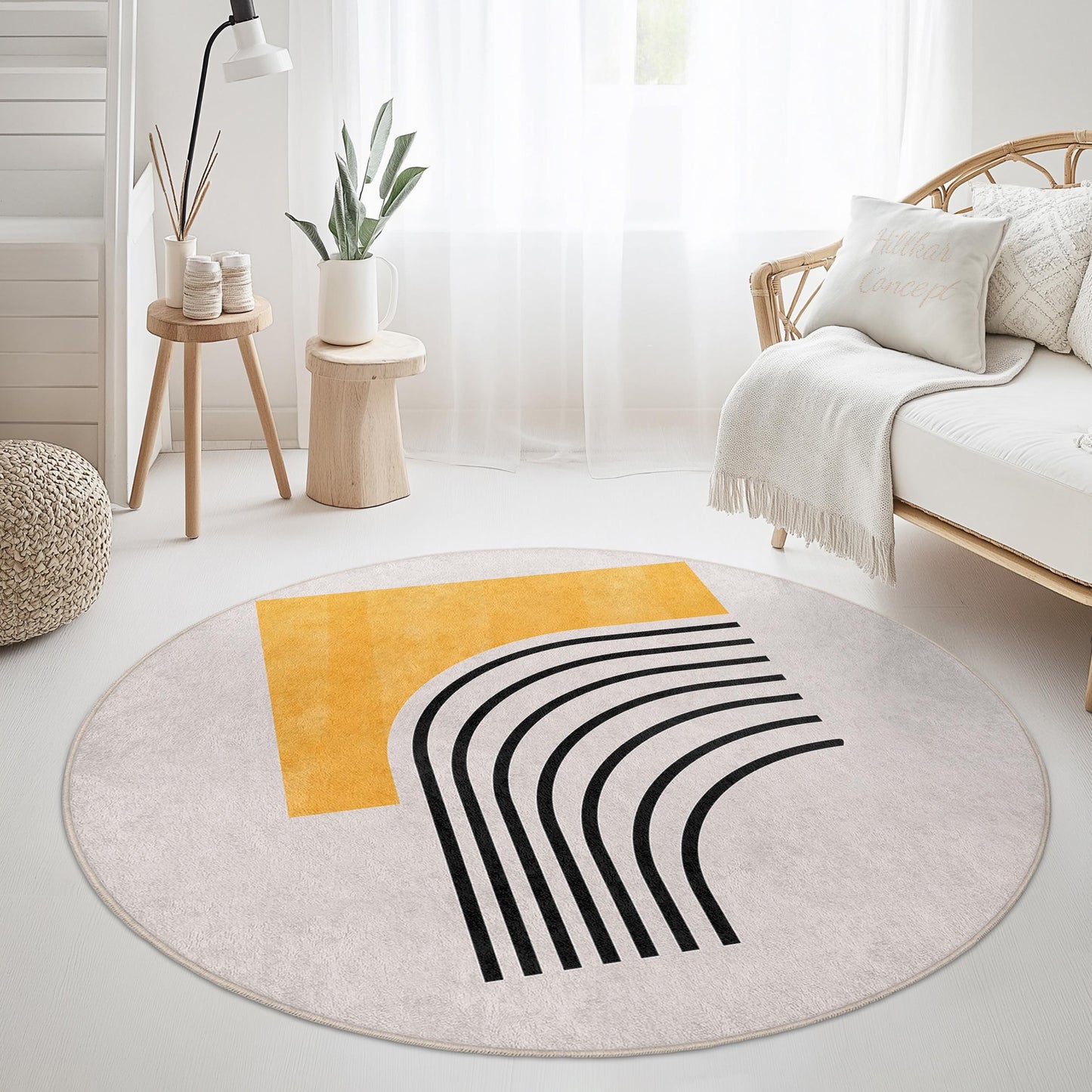Modern Abstract Round Area Rug | Soft Cotton Carpet for Living Room | Stylish Home Decor | Unique Geometric Design