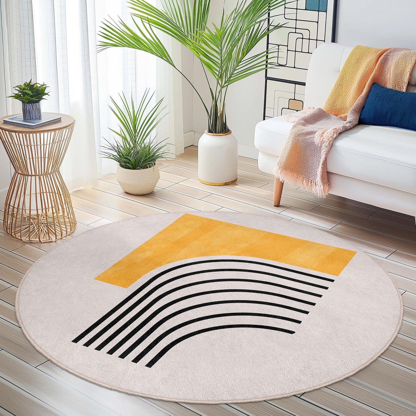 Modern Abstract Round Area Rug | Soft Cotton Carpet for Living Room | Stylish Home Decor | Unique Geometric Design