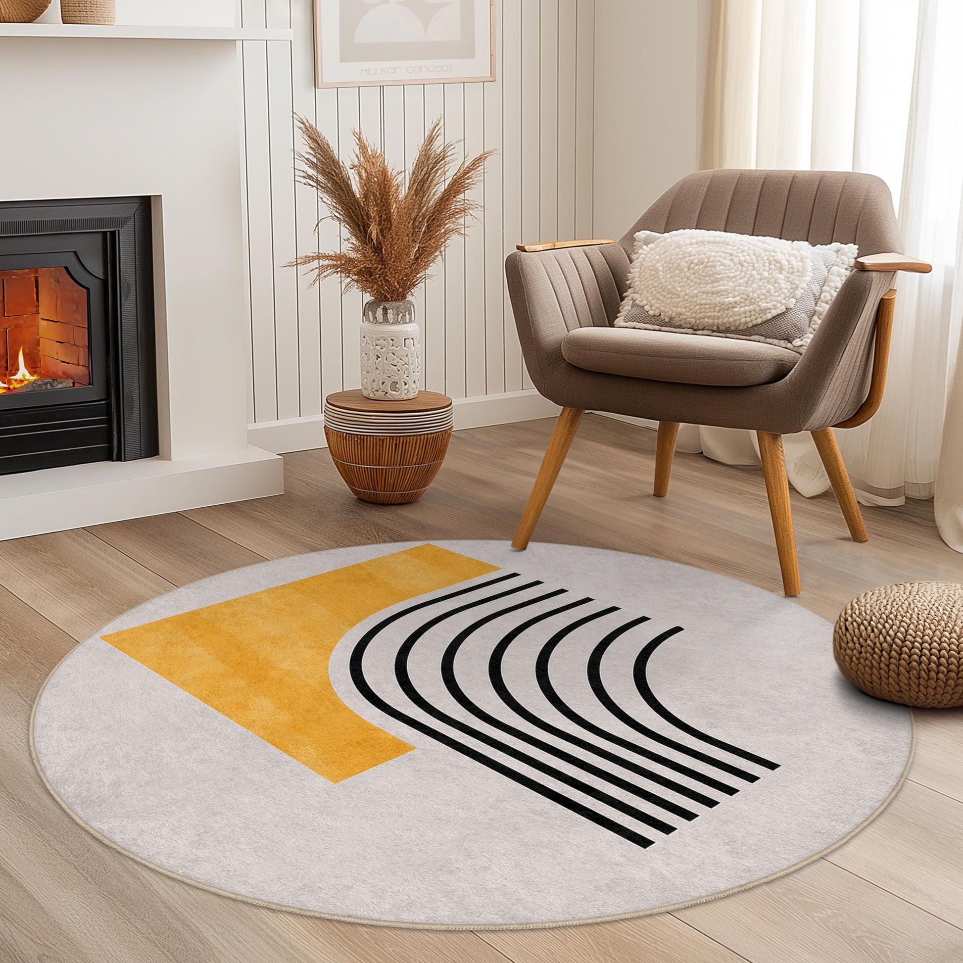 Modern Abstract Round Area Rug | Soft Cotton Carpet for Living Room | Stylish Home Decor | Unique Geometric Design