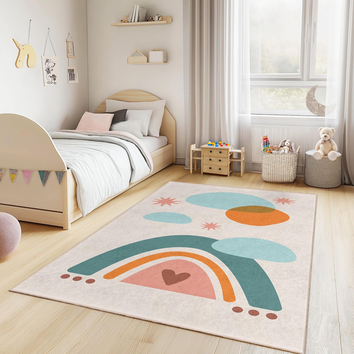 Rainbow Dreamy Play Rug, Colorful Kids Rectangle Rug, Soft Nursery Carpet, Playroom Decor, Kid's Room Essentials, Fun Kids Rug
