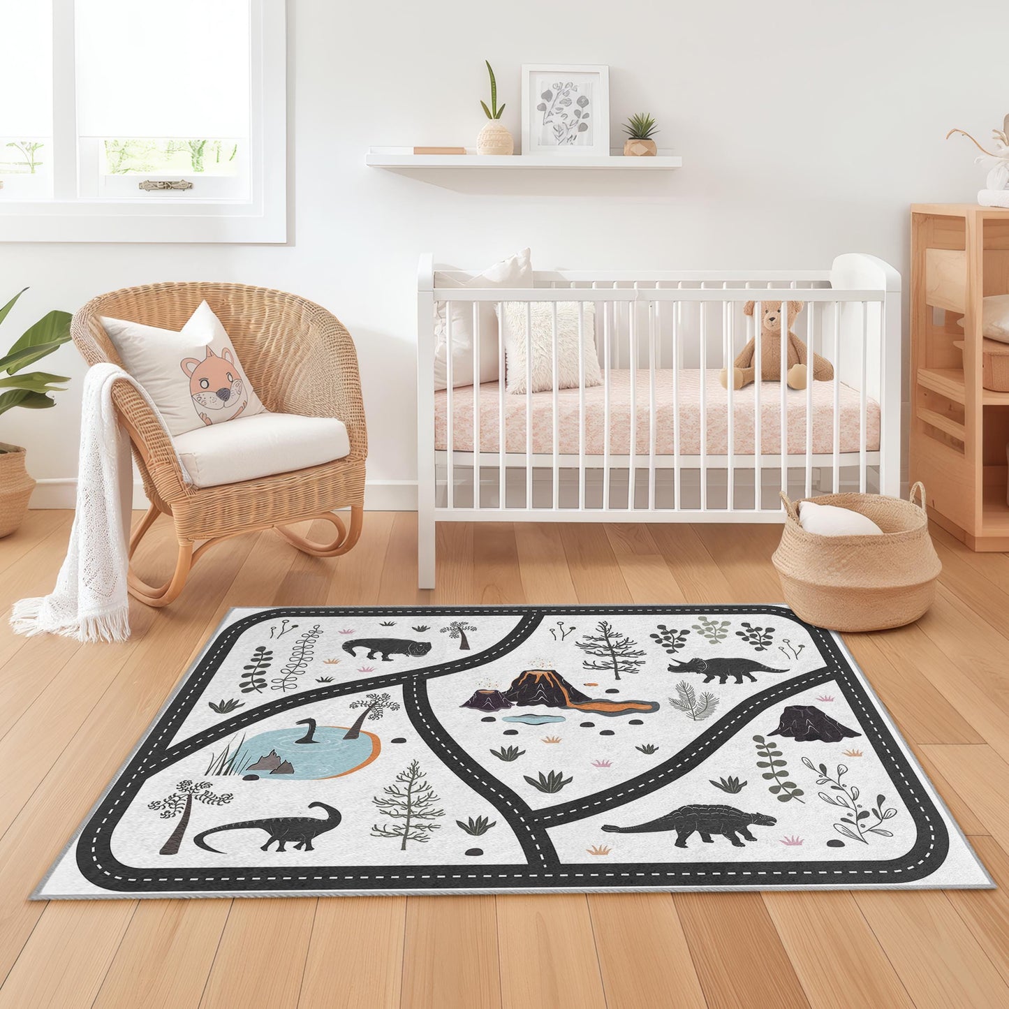 Dinosaur Adventure Kids Rug, Rectangular Play Mat, Soft Dinosaur Carpet for Kids Room, Interactive Play Rug, Fun Toddler Rug