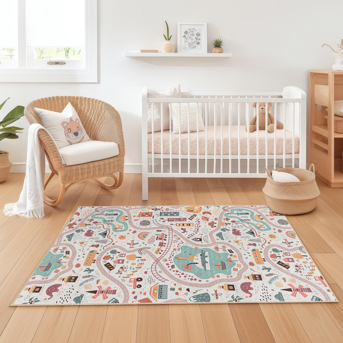 Colorful Adventure Road Map Kids Rug, Rectangular Play Mat for Children ...