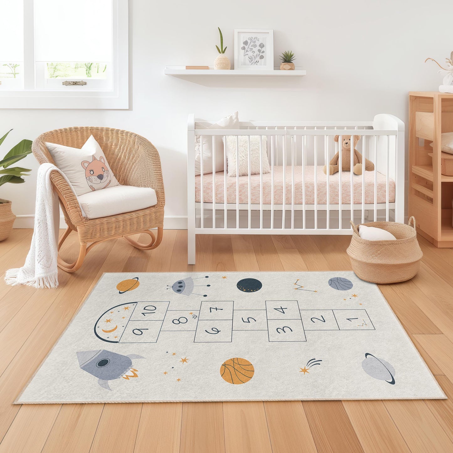 Space Hopscotch Rug: Galaxy Kids Play Mat, Nursery Decor