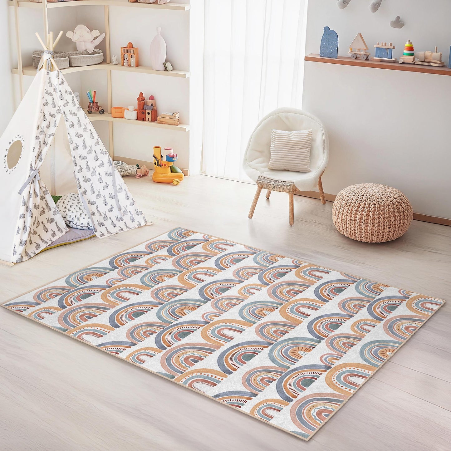 Rainbow Pattern Soft Kids Area Rug, Rectangular Playroom Carpet, Colorful Nursery Decor, Children's Room Rug, Kids Play Mat
