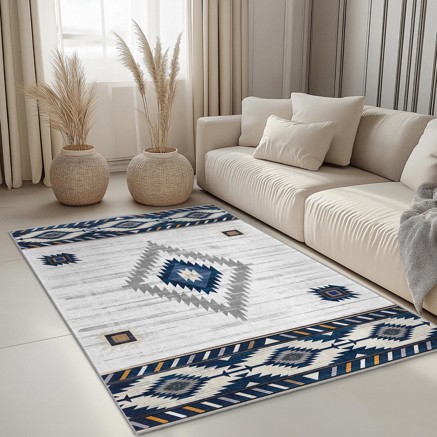 Geometric Patterned Rectangle Rug | Modern Bohemian Area Carpet | Stylish Living Room Decor | Soft Cotton Floor Mat