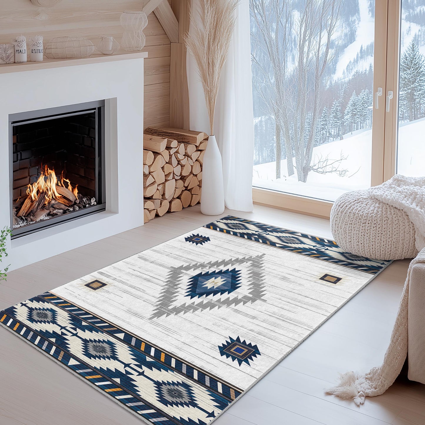 Geometric Patterned Rectangle Rug | Modern Bohemian Area Carpet | Stylish Living Room Decor | Soft Cotton Floor Mat