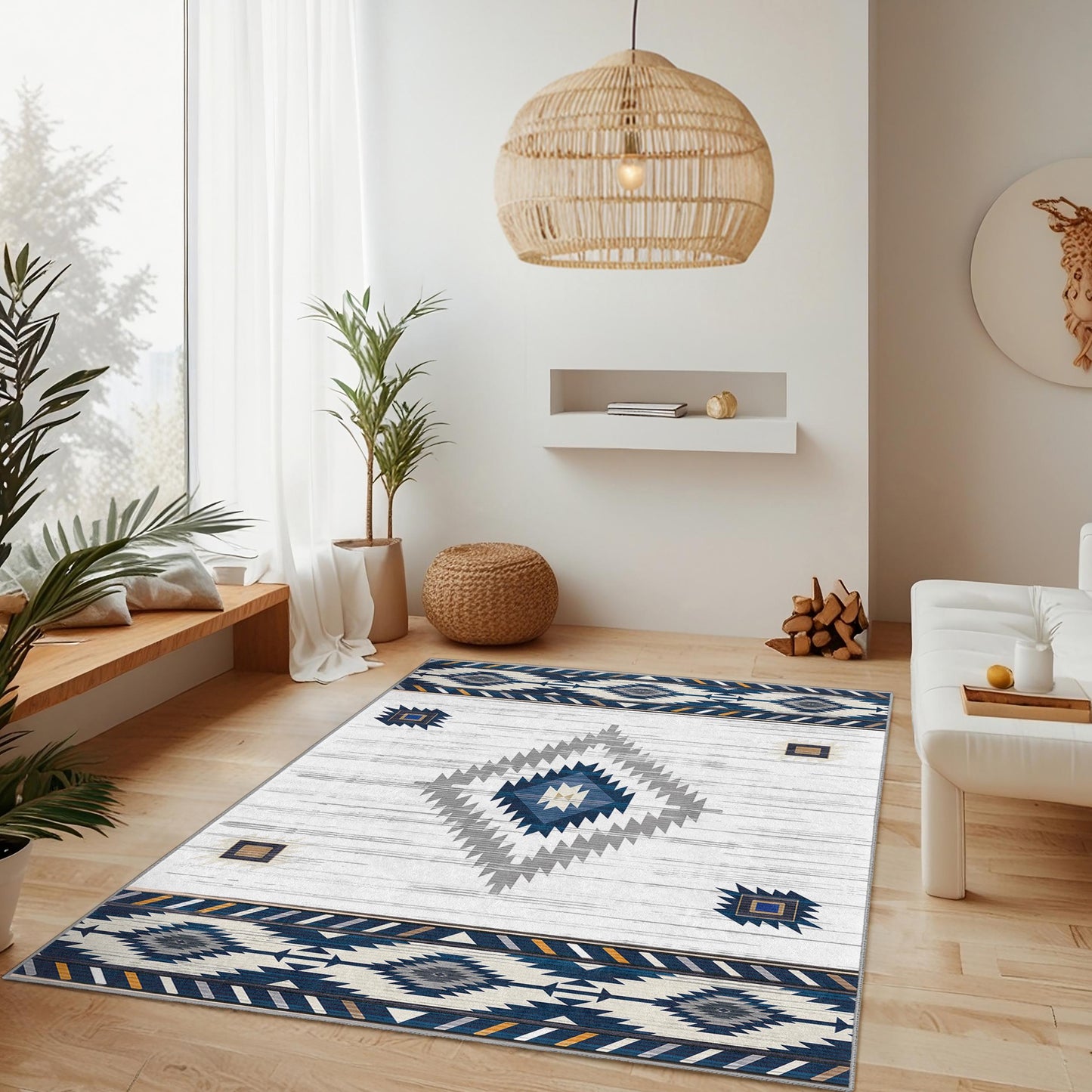 Geometric Patterned Rectangle Rug | Modern Bohemian Area Carpet | Stylish Living Room Decor | Soft Cotton Floor Mat
