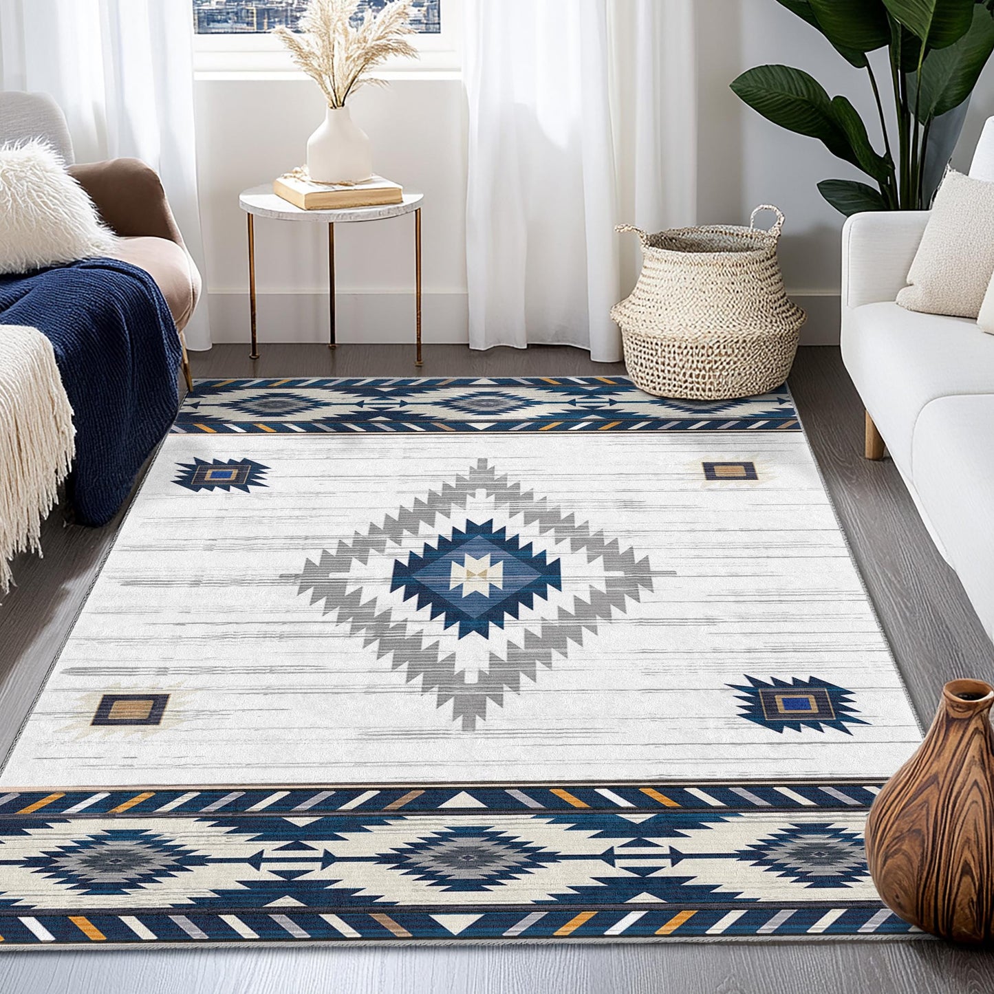 Geometric Patterned Rectangle Rug | Modern Bohemian Area Carpet | Stylish Living Room Decor | Soft Cotton Floor Mat