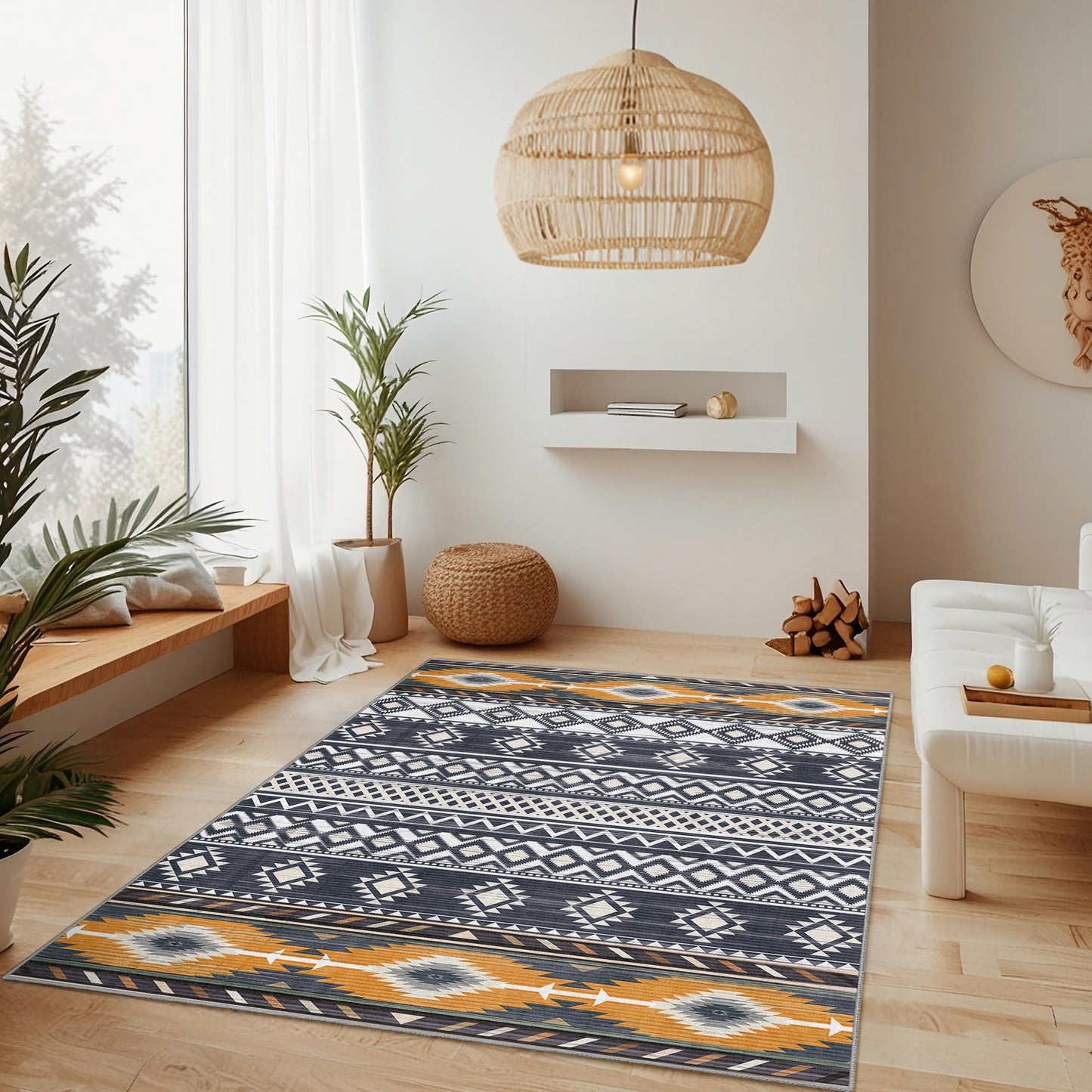 Geometric Patterned Rectangular Area Rug | Modern Boho Chic Carpet for Living Room | Stylish Decorative Floor Mat