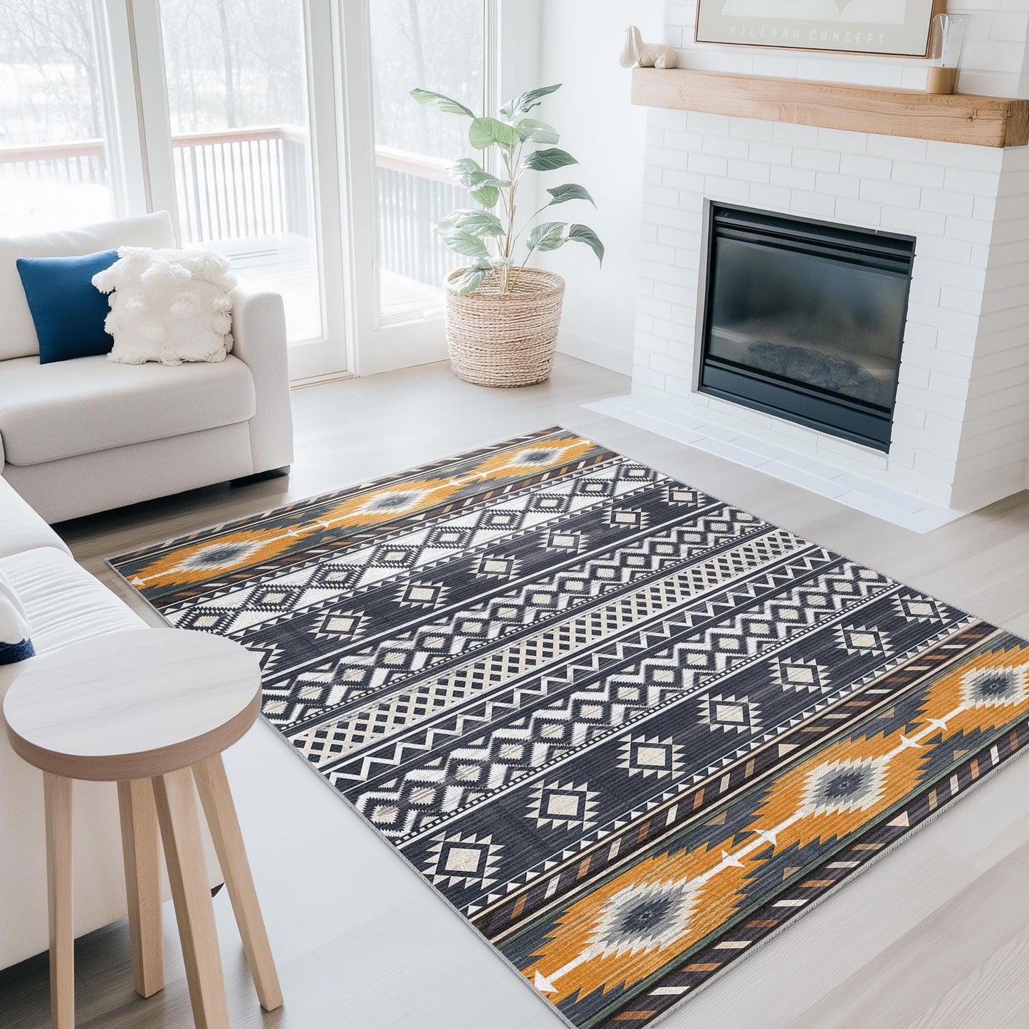 Geometric Patterned Rectangular Area Rug | Modern Boho Chic Carpet for Living Room | Stylish Decorative Floor Mat