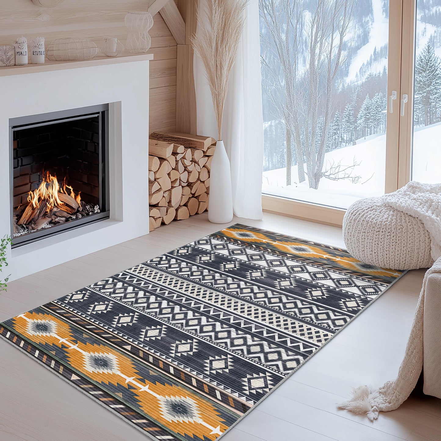 Geometric Patterned Rectangular Area Rug | Modern Boho Chic Carpet for Living Room | Stylish Decorative Floor Mat