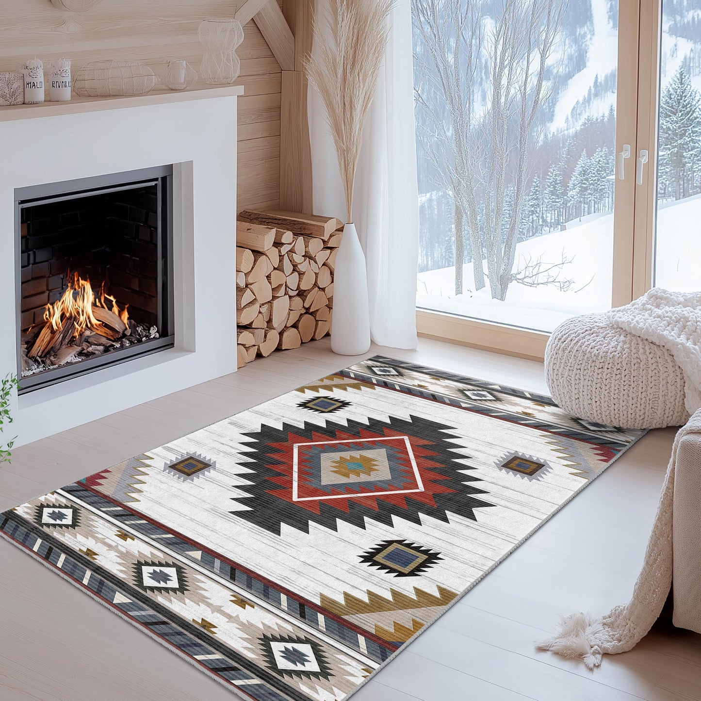 Stylish Geometric Pattern Rectangular Area Rug | Modern Bohemian Home Decor | Soft Cotton Carpet for Living Room