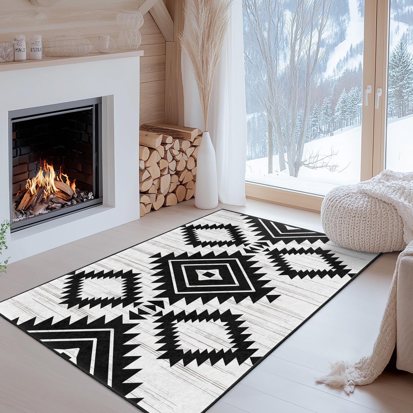 Geometric Black and White Rectangular Area Rug | Modern Tribal Pattern Carpet | Stylish Home Decor | Soft Cotton Floor Mat