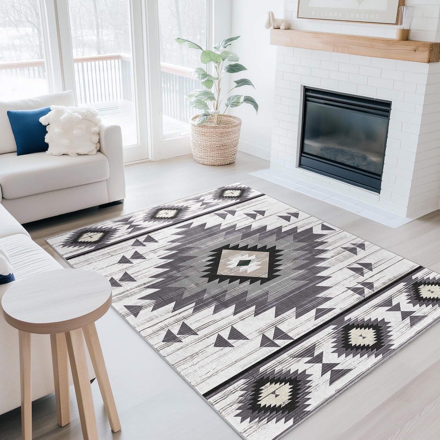 Geometric Tribal Pattern Rectangular Area Rug | Modern Bohemian Home Decor | Soft Cotton Carpet for Living Room