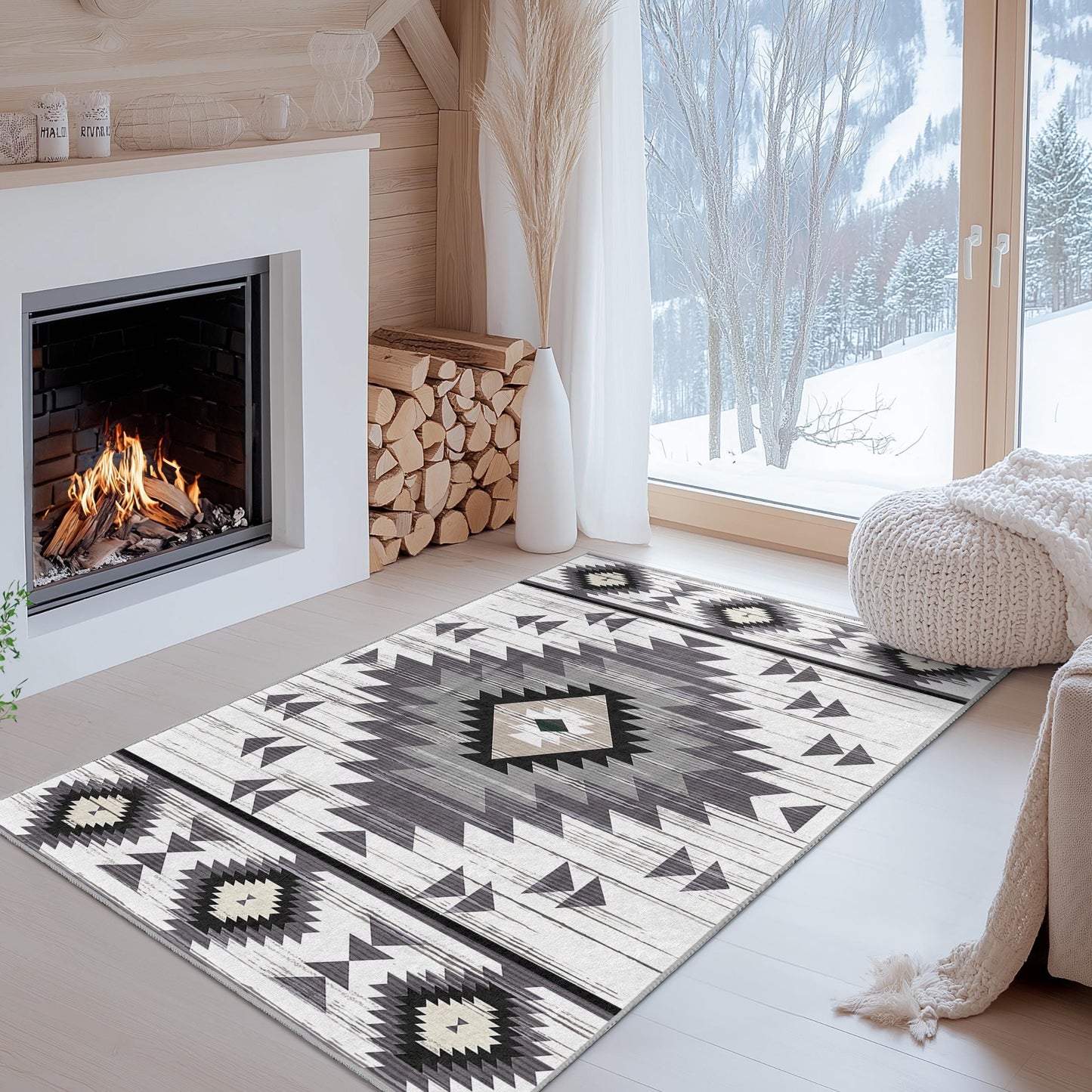 Geometric Tribal Pattern Rectangular Area Rug | Modern Bohemian Home Decor | Soft Cotton Carpet for Living Room