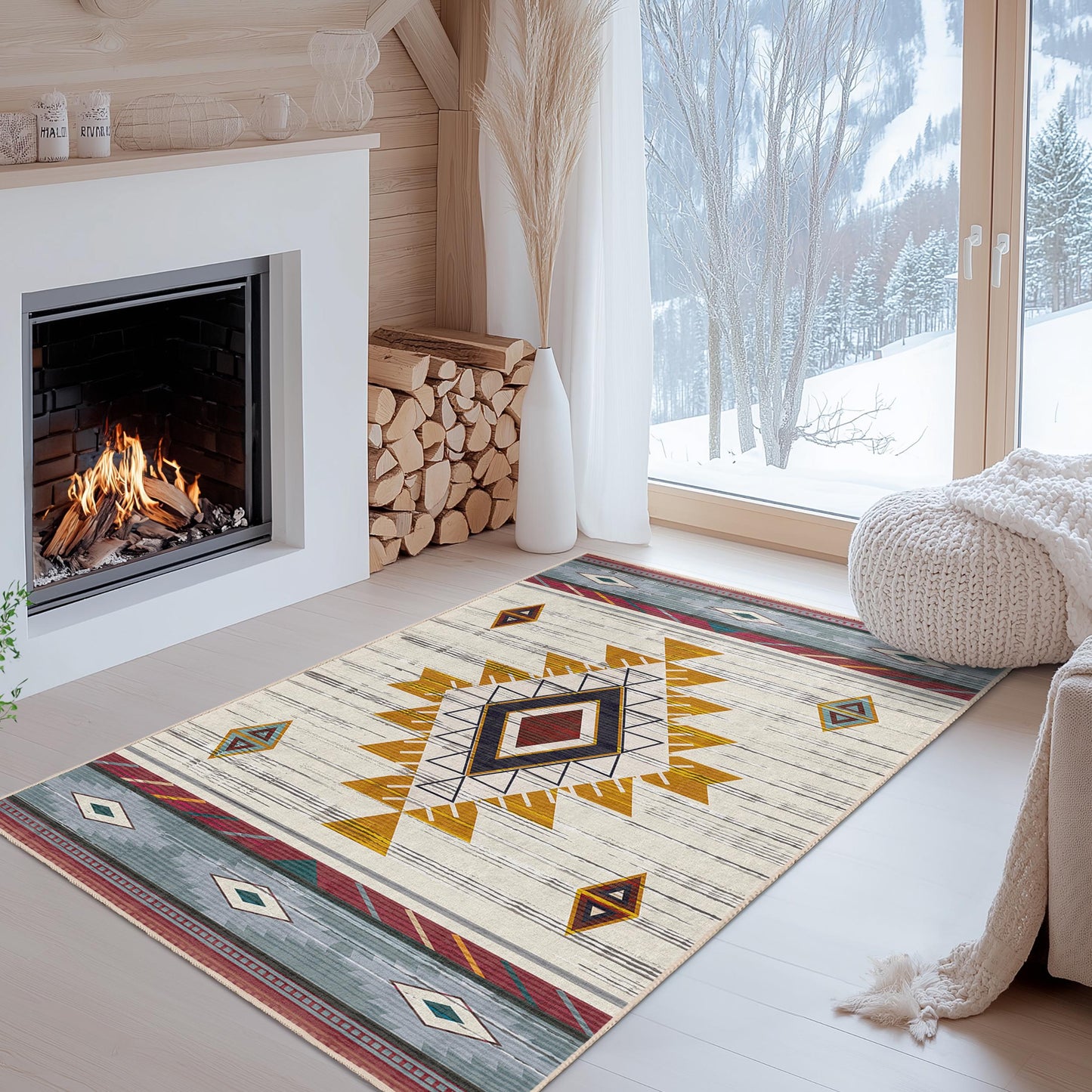 Geometric Patterned Rectangle Rug | Tribal Design Carpet for Living Room | Soft Cotton Area Mat | Stylish Home Decor