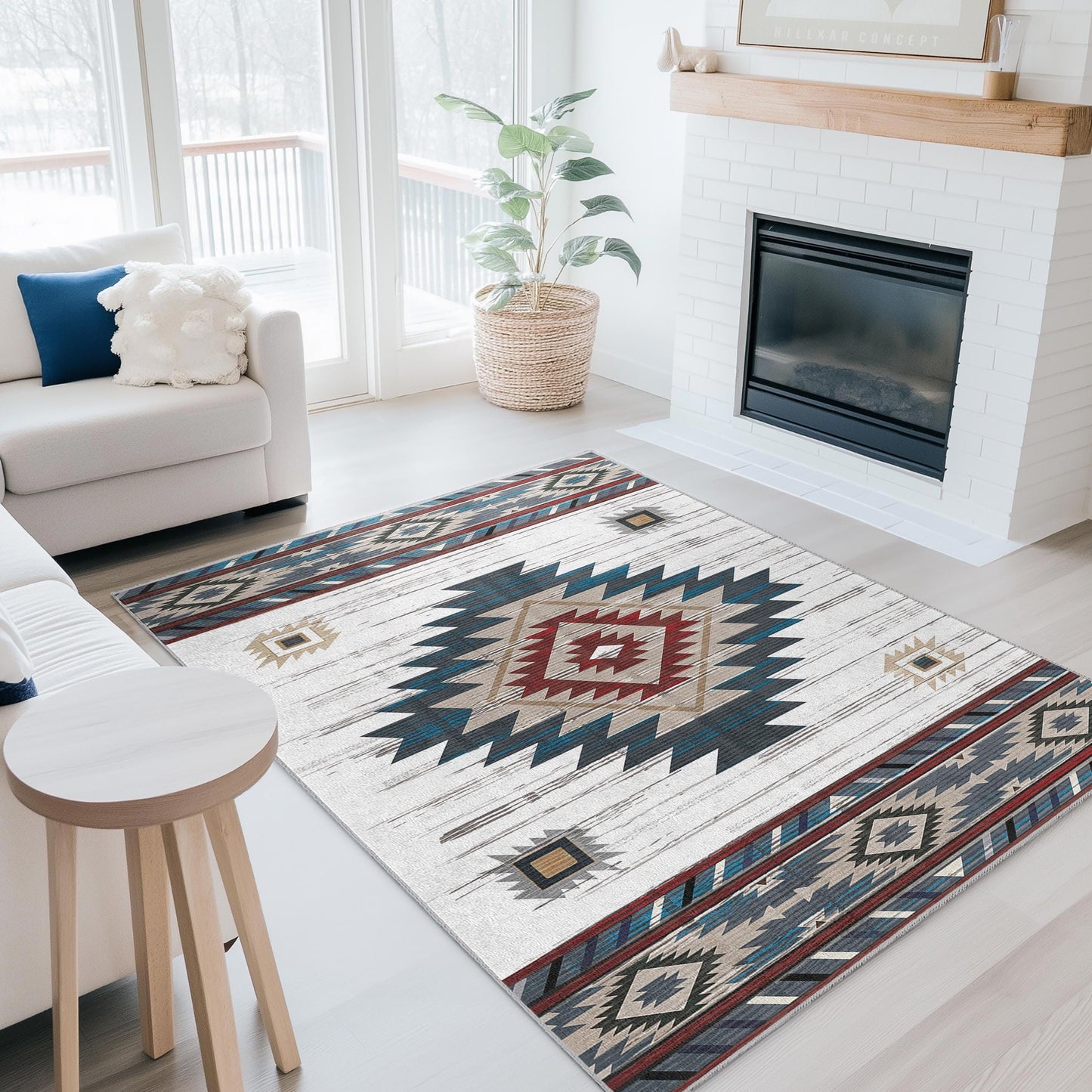 Geometric Patterned Rectangular Area Rug | Southwestern Style Carpet | Modern Living Room Decoration | Bohemian Home Accent