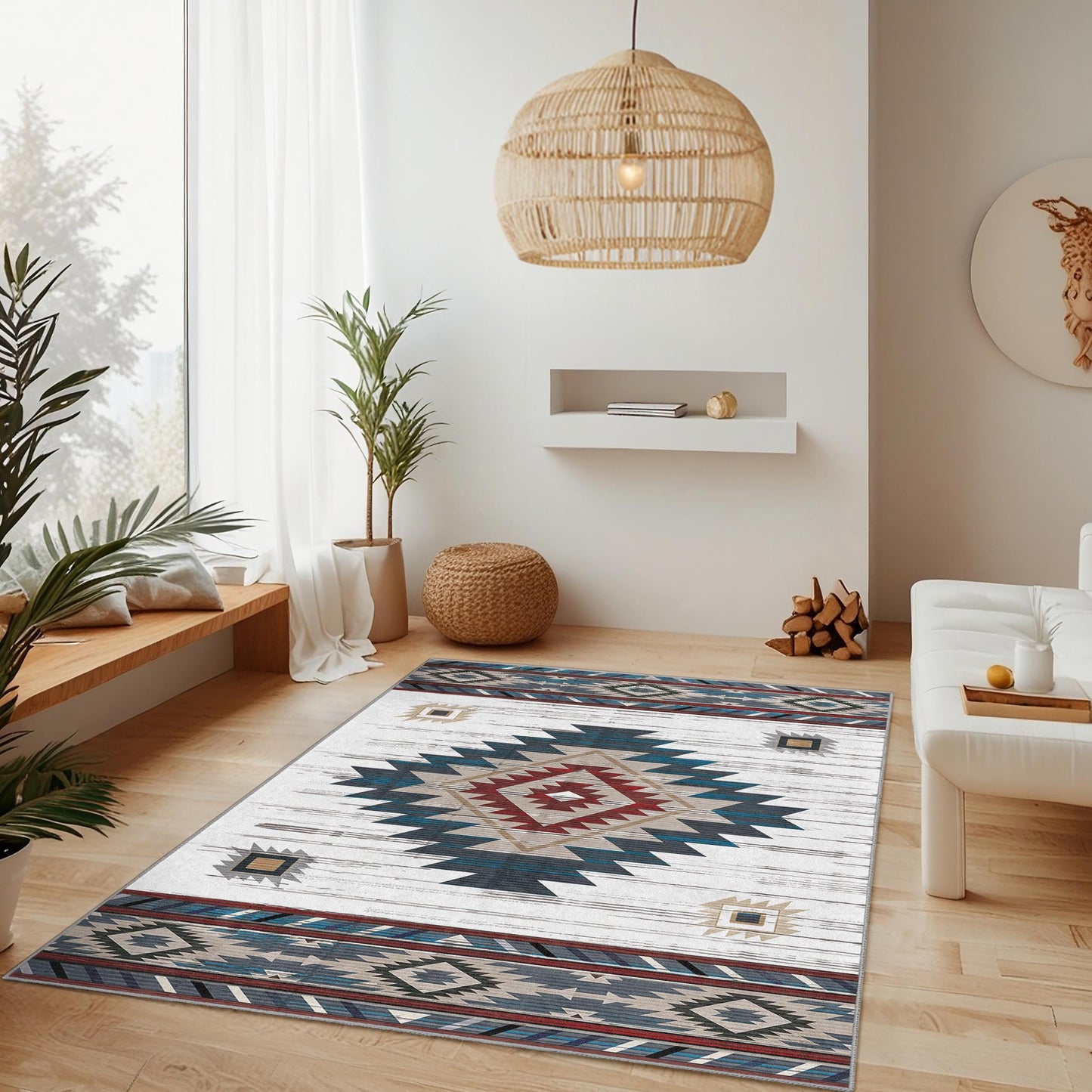 Geometric Patterned Rectangular Area Rug | Southwestern Style Carpet | Modern Living Room Decoration | Bohemian Home Accent