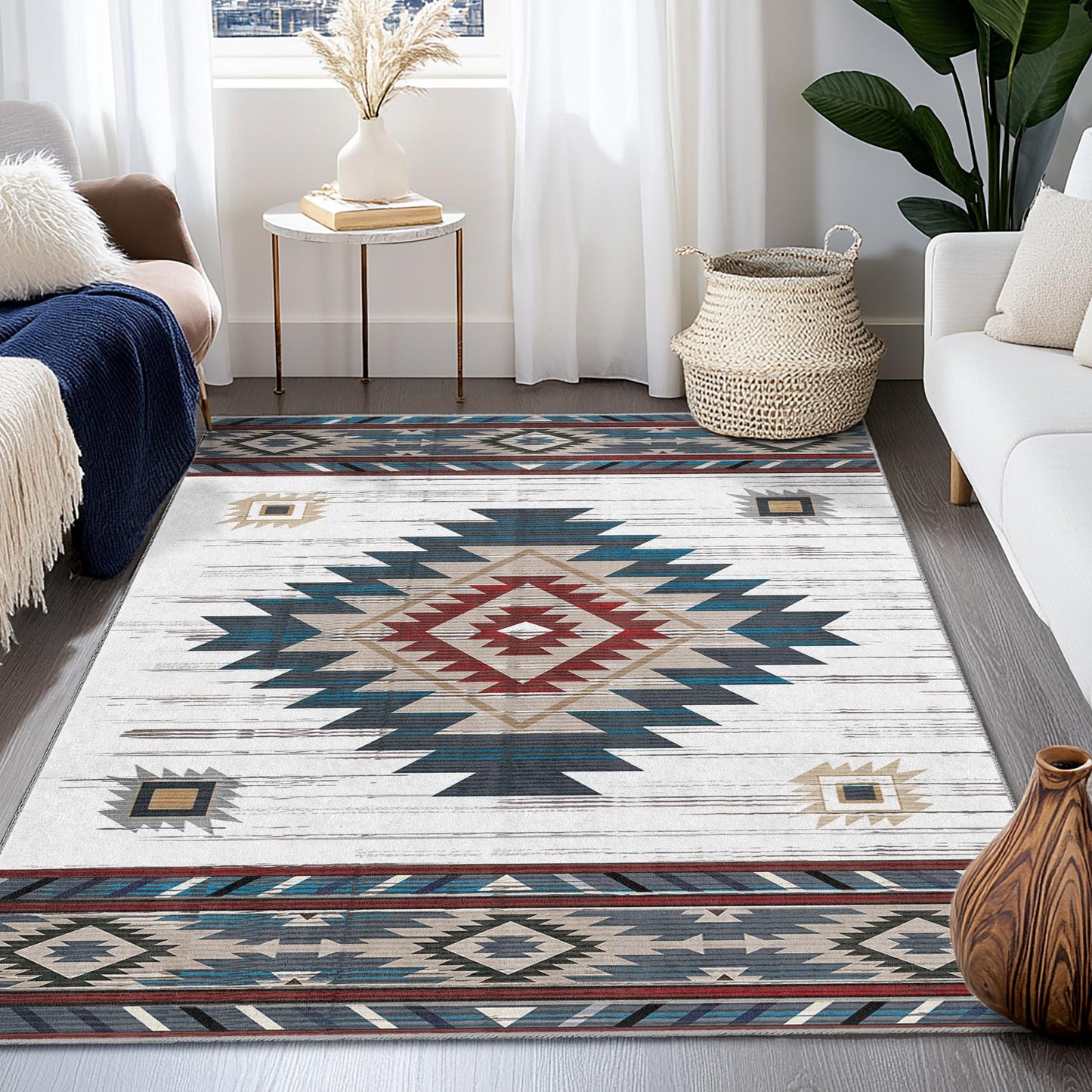 Geometric Patterned Rectangular Area Rug | Southwestern Style Carpet | Modern Living Room Decoration | Bohemian Home Accent