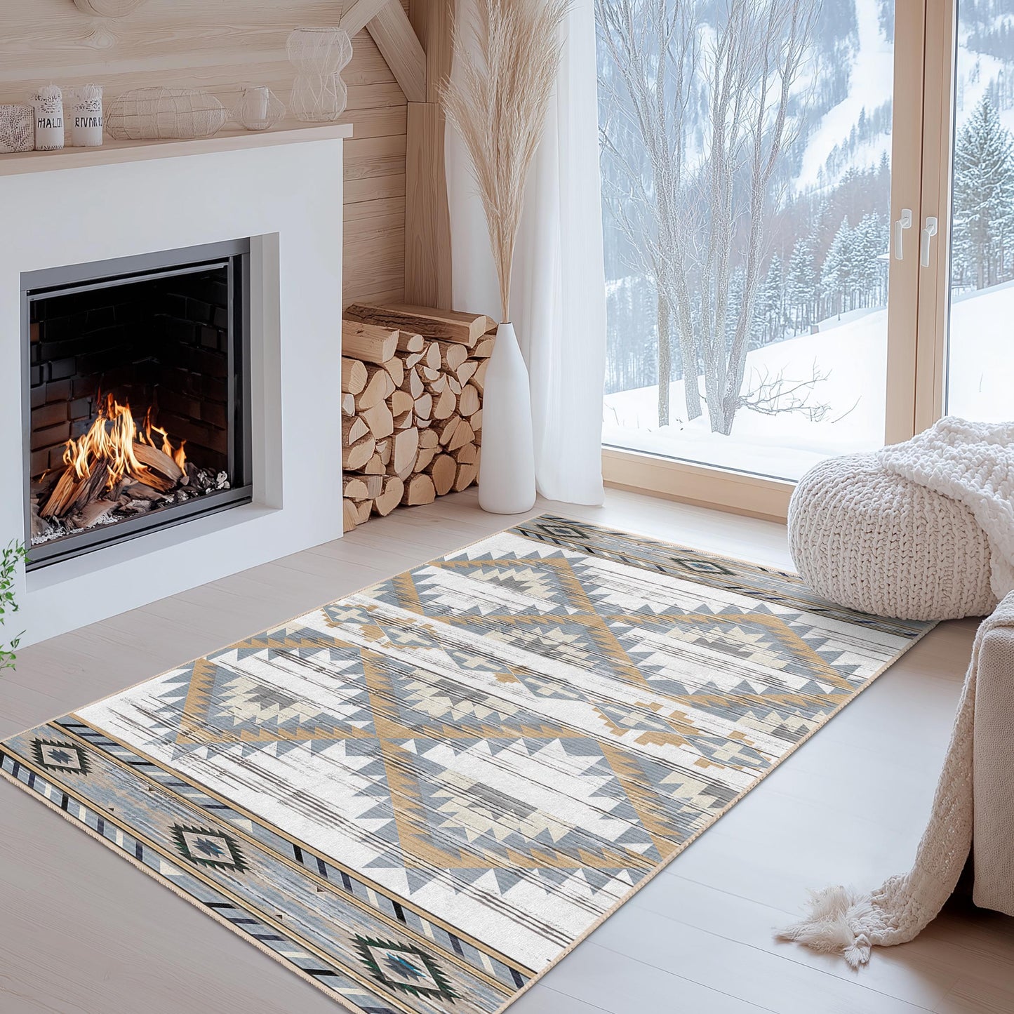 Geometric Patterned Rectangular Area Rug | Modern Boho Chic Carpet for Living Room | Stylish Home Decor Piece