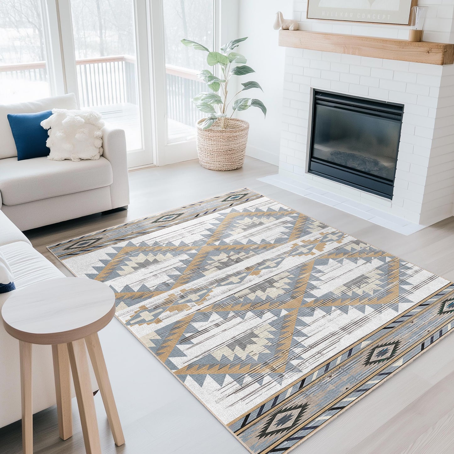 Geometric Patterned Rectangular Area Rug | Modern Boho Chic Carpet for Living Room | Stylish Home Decor Piece