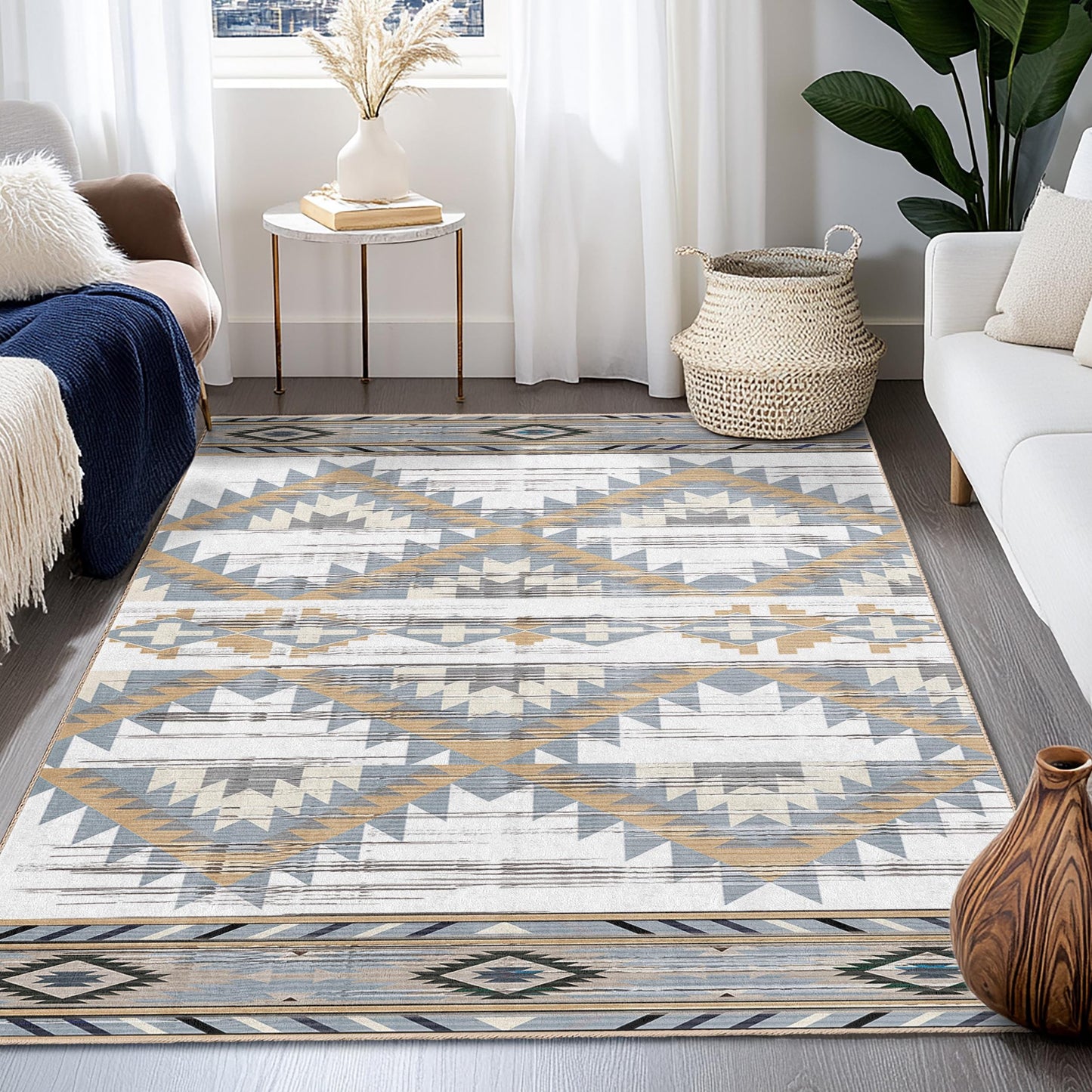 Geometric Patterned Rectangular Area Rug | Modern Boho Chic Carpet for Living Room | Stylish Home Decor Piece