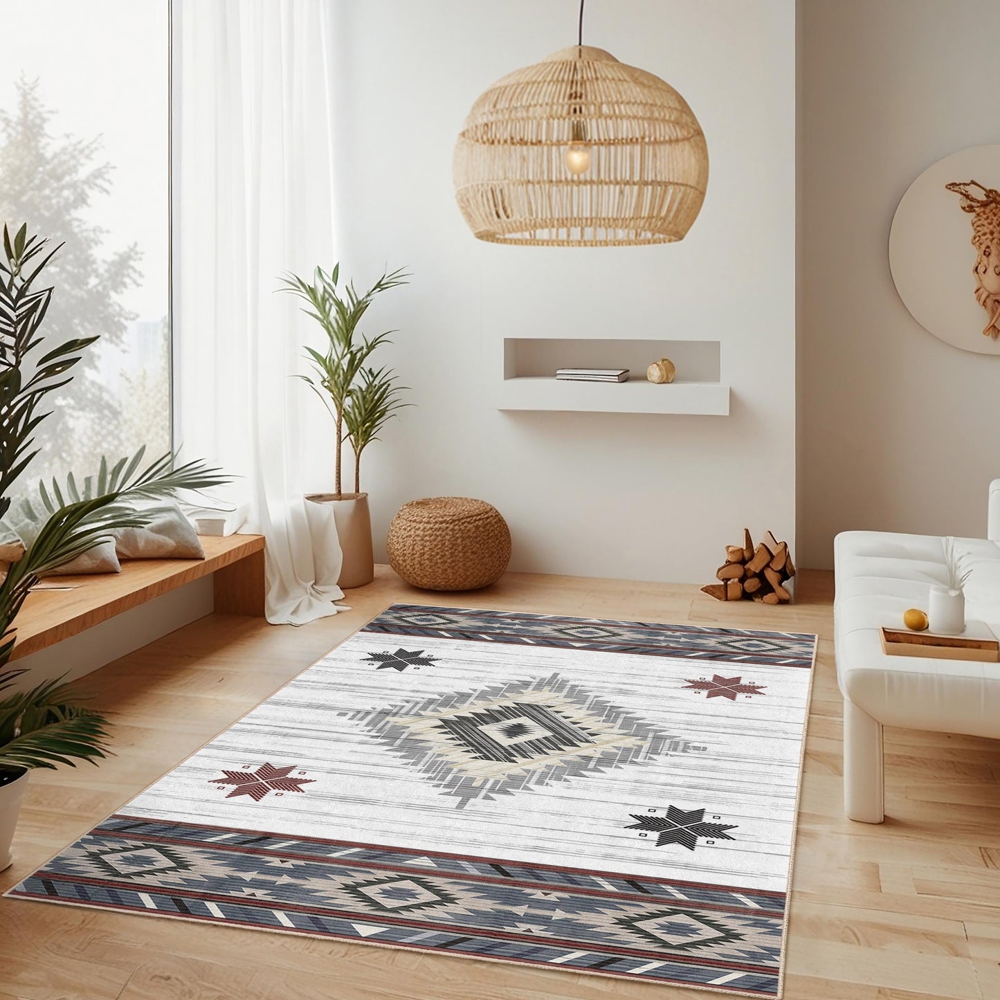 Geometric Patterned Rectangle Area Rug | Southwestern Style Carpet | Boho Chic Living Room Decor | Modern Home Floor Mat