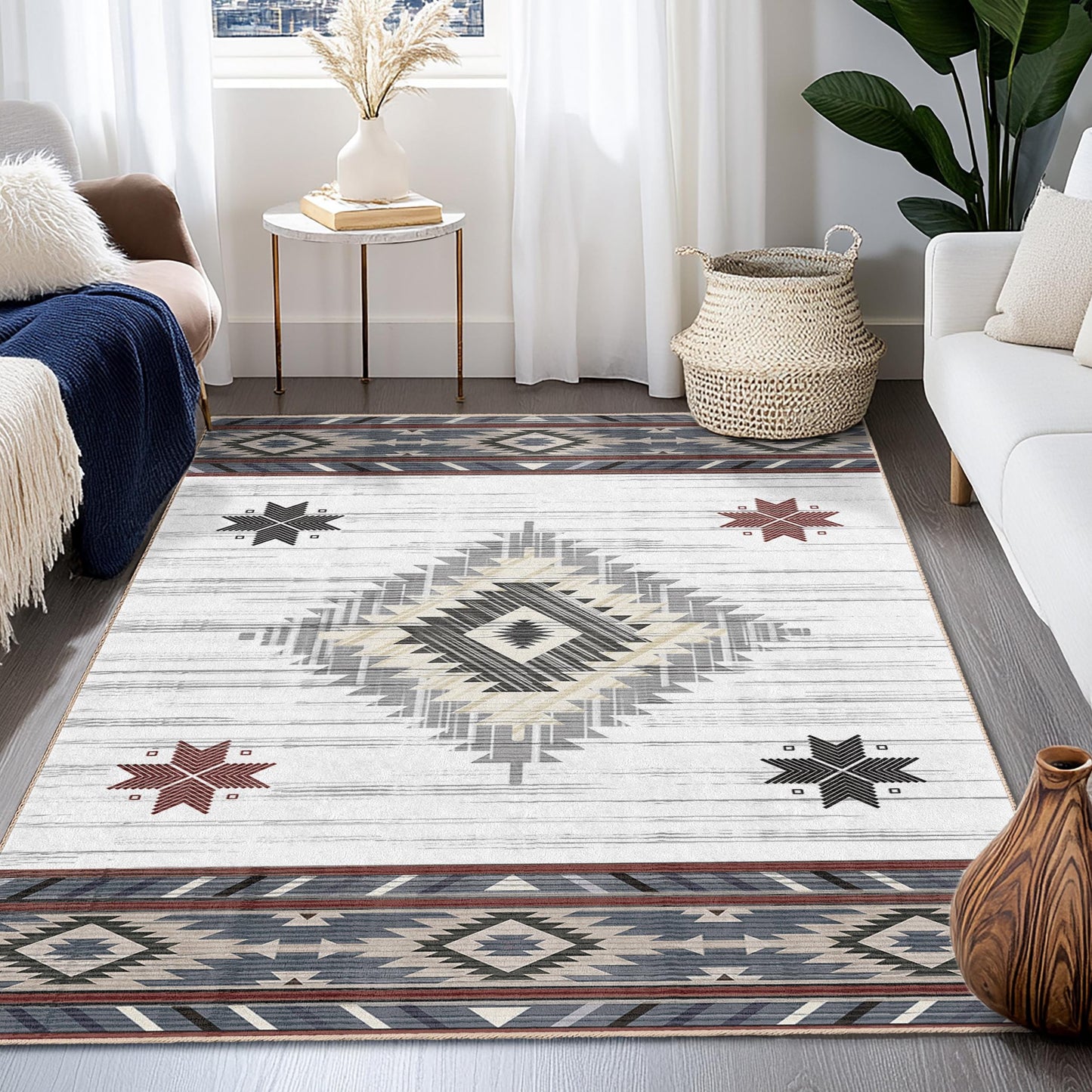 Geometric Patterned Rectangle Area Rug | Southwestern Style Carpet | Boho Chic Living Room Decor | Modern Home Floor Mat