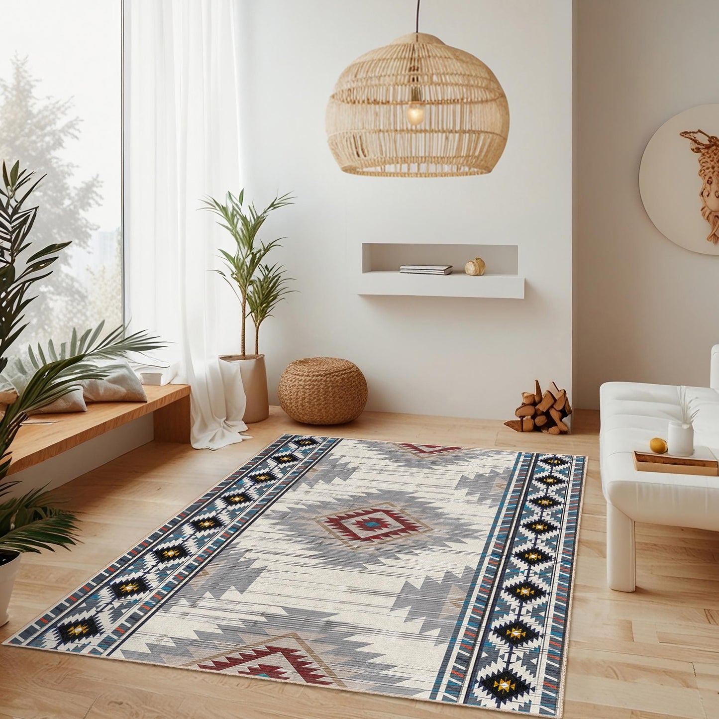Geometric Patterned Rectangle Area Rug | Modern Bohemian Living Room Carpet | Soft Washable Floor Mat | Stylish Home Decor