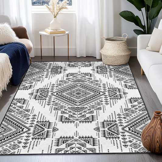Geometric Black and White Rectangular Rug | Stylish Modern Carpet for Living Room | Elegant Home Decor | Durable Area Mat