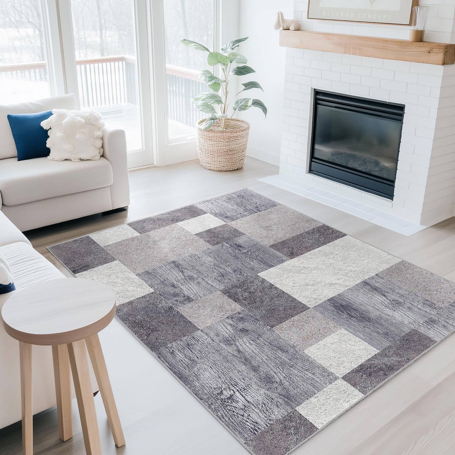 Geometric Patterned Rectangular Area Rug | Modern Gray and White Carpet | Stylish Home Decor | Versatile Living Room Mat