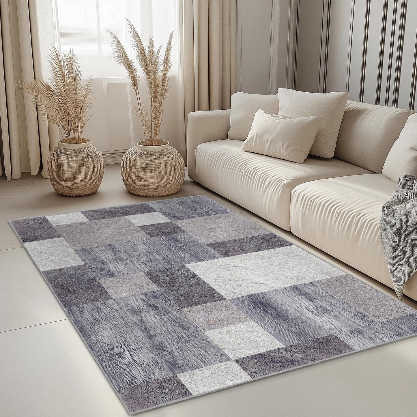 Geometric Patterned Rectangular Area Rug | Modern Gray and White Carpet | Stylish Home Decor | Versatile Living Room Mat