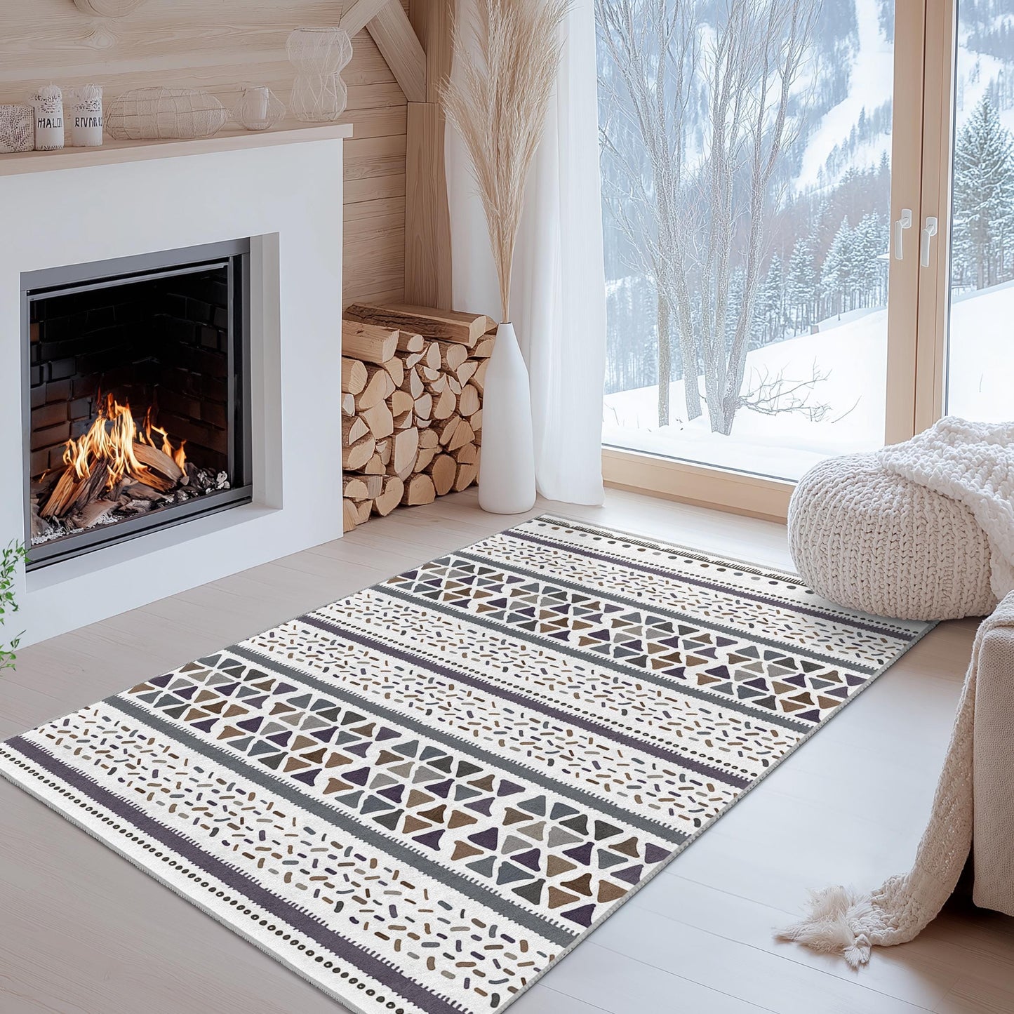 Geometric Patterned Rectangular Washable Rug | Stylish Cotton Carpet for Home Decor | Modern Area Rug | Elegant Living Room Mat