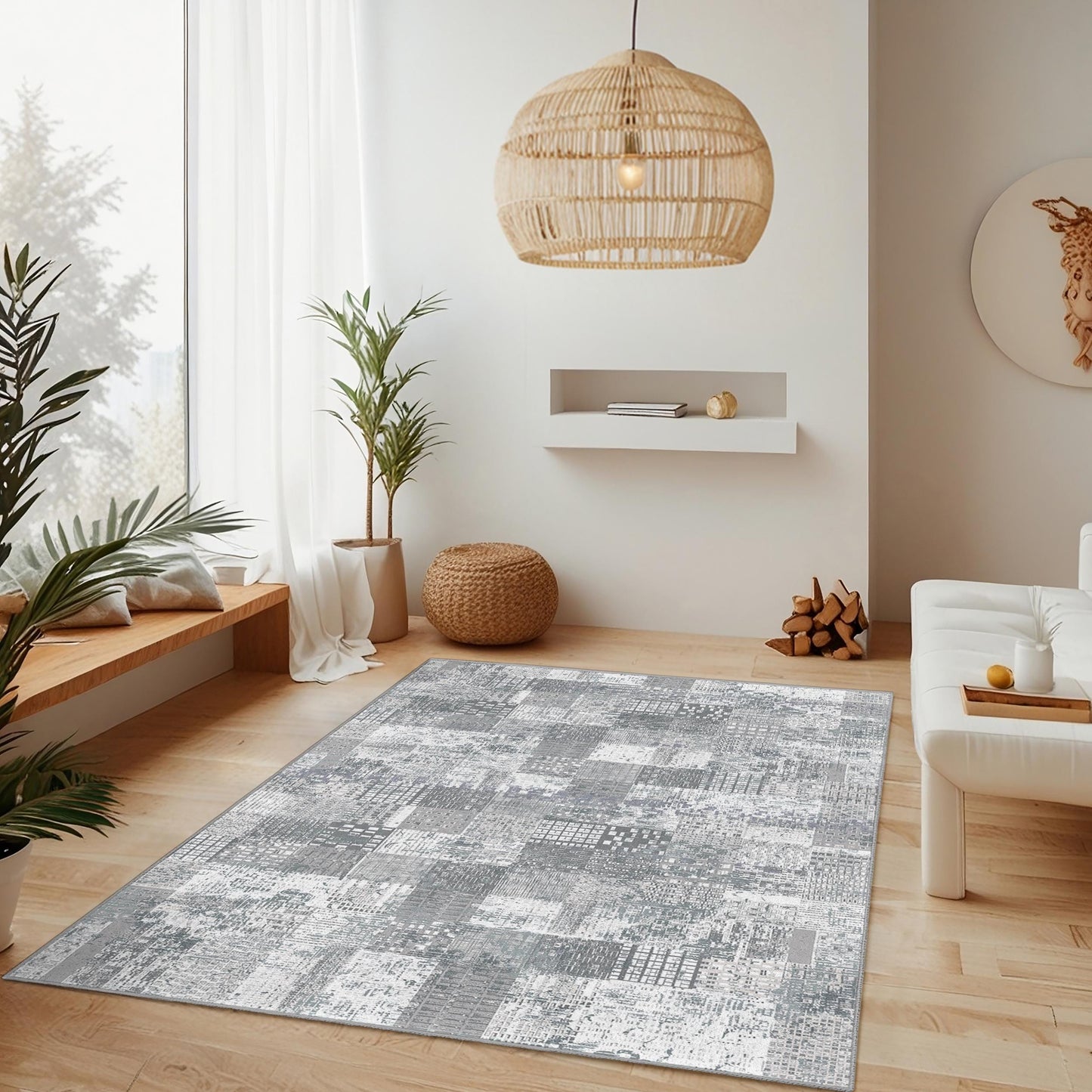 Abstract Geometric Pattern Area Rug | Modern Rectangular Carpet | Soft Cotton Home Decor | Stylish Living Room Floor Mat