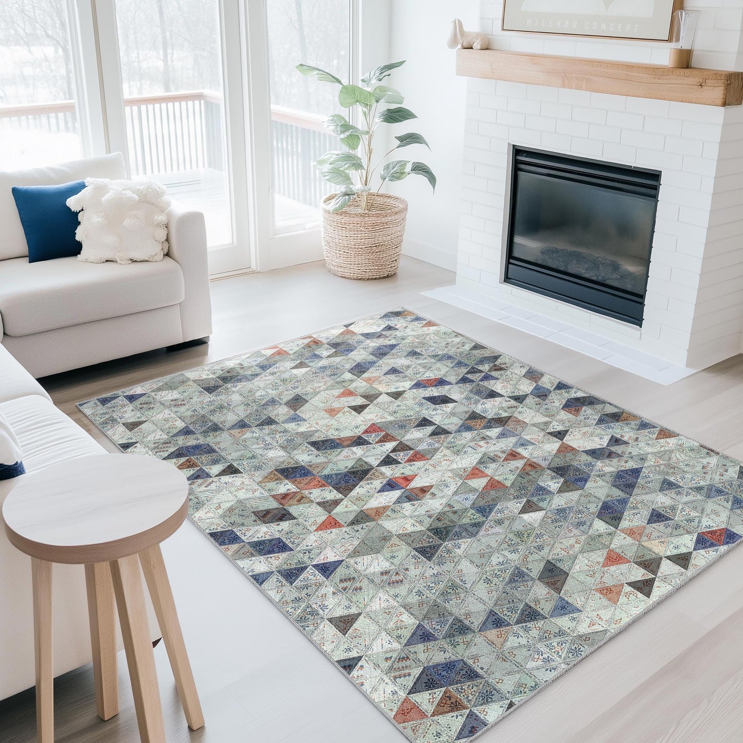 Geometric Triangle Pattern Rectangular Area Rug | Modern Home Decor | Stylish Living Room Carpet | Unique Geometric Design