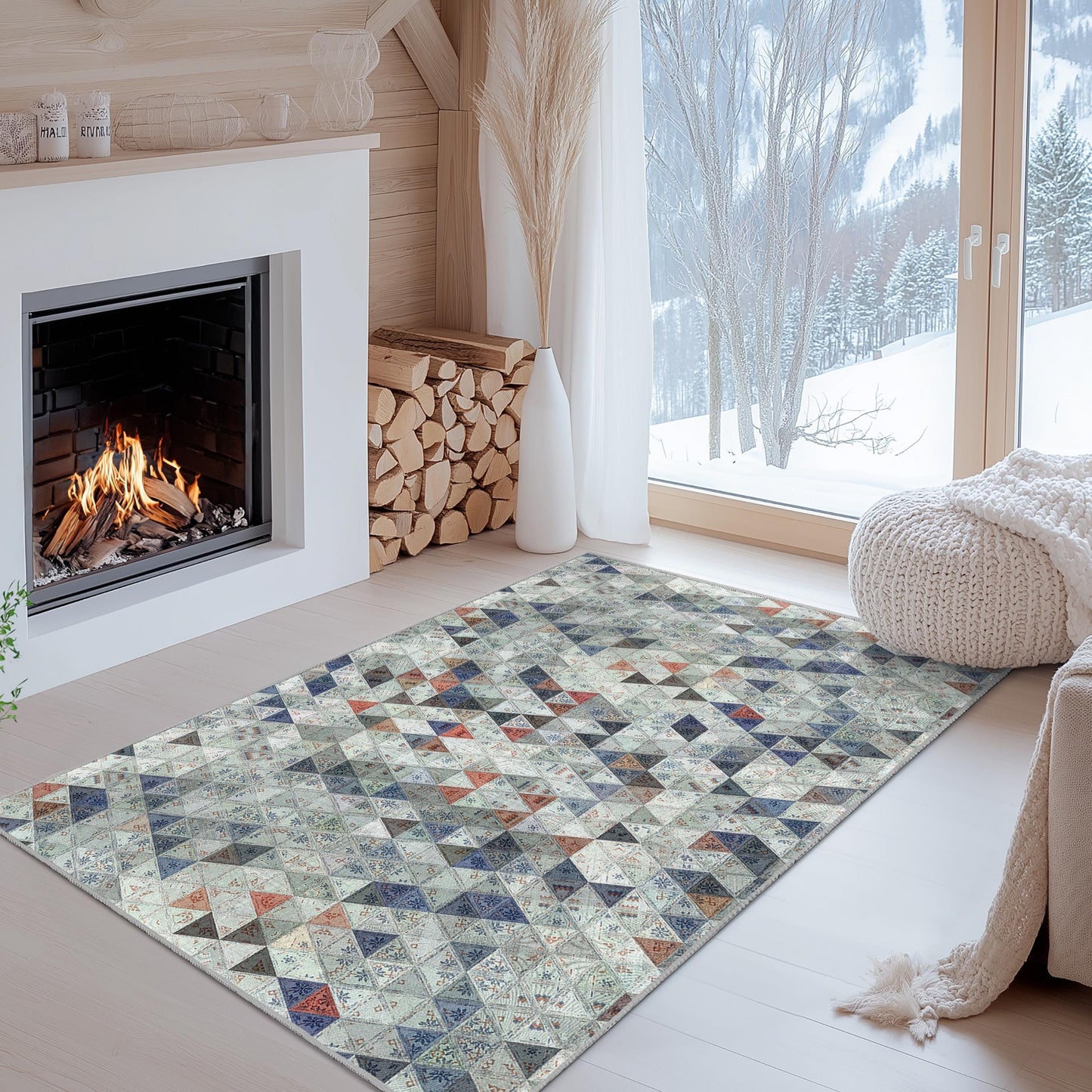Geometric Triangle Pattern Rectangular Area Rug | Modern Home Decor | Stylish Living Room Carpet | Unique Geometric Design
